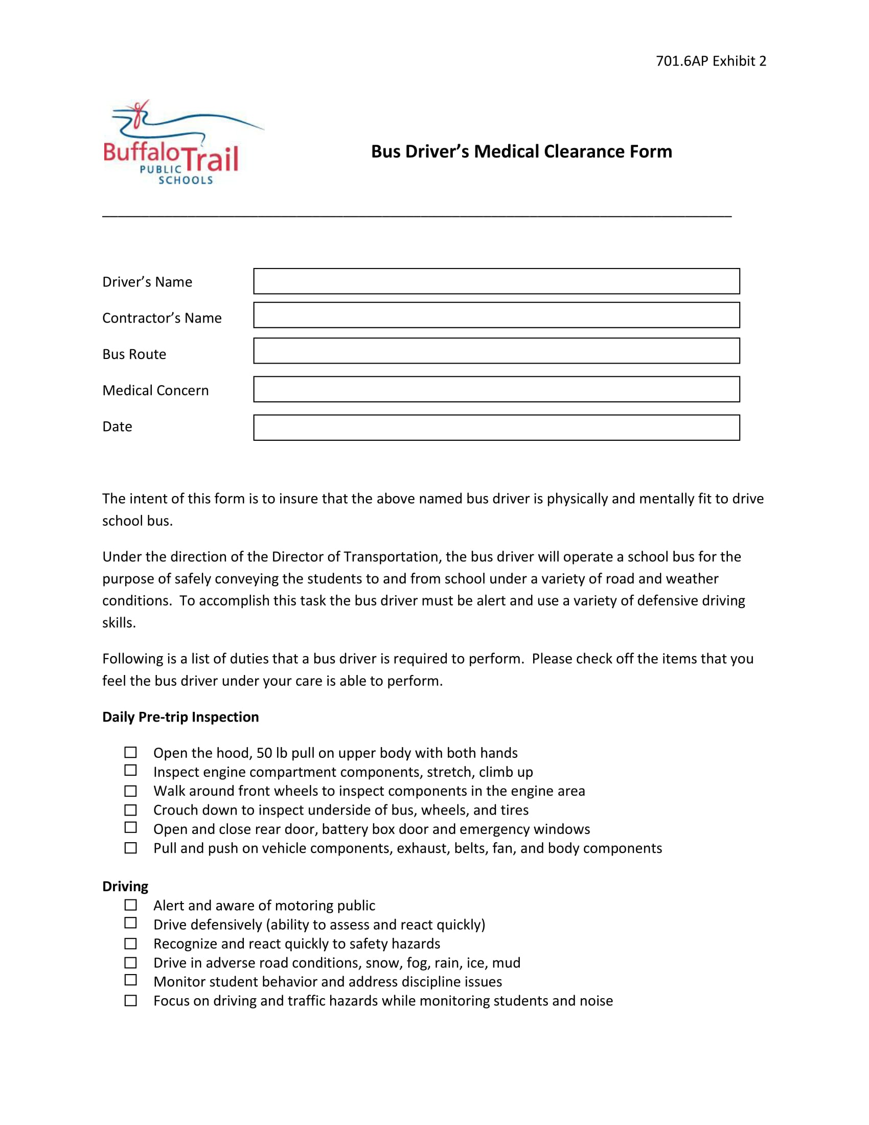 bus driver medical clearance form 1