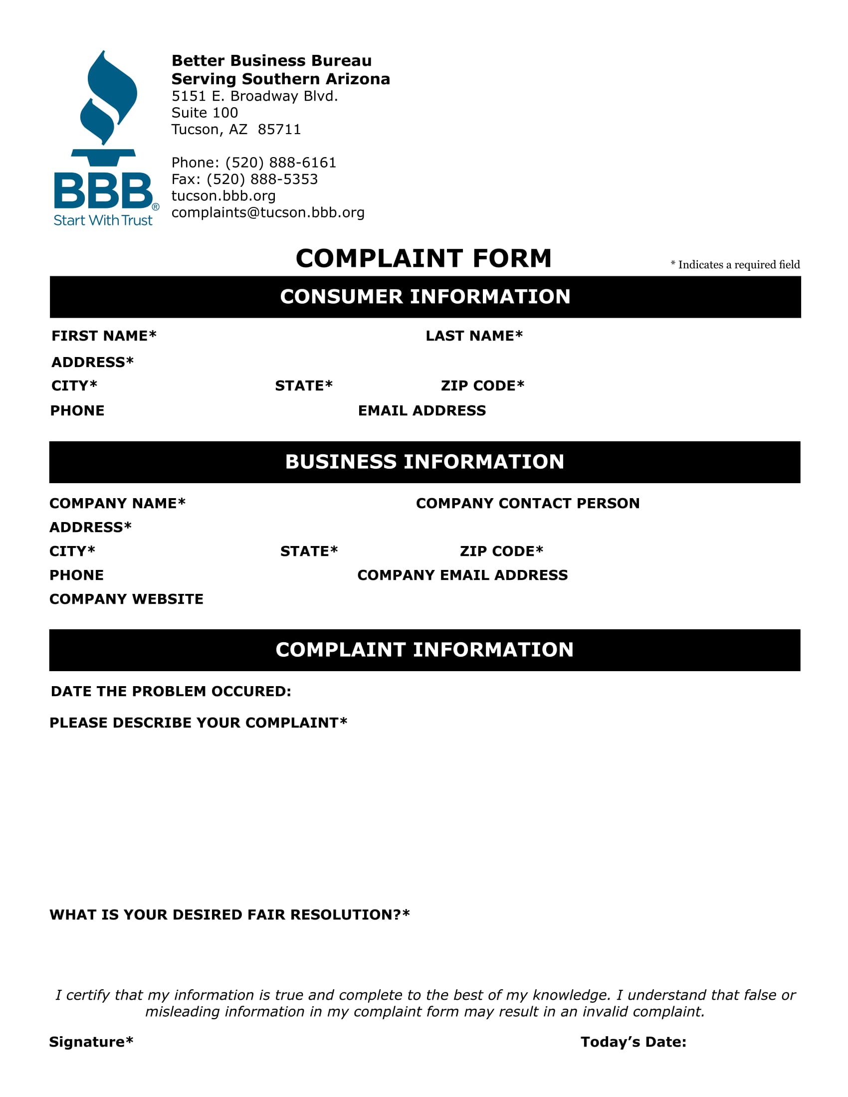 make a better business bureau complaint