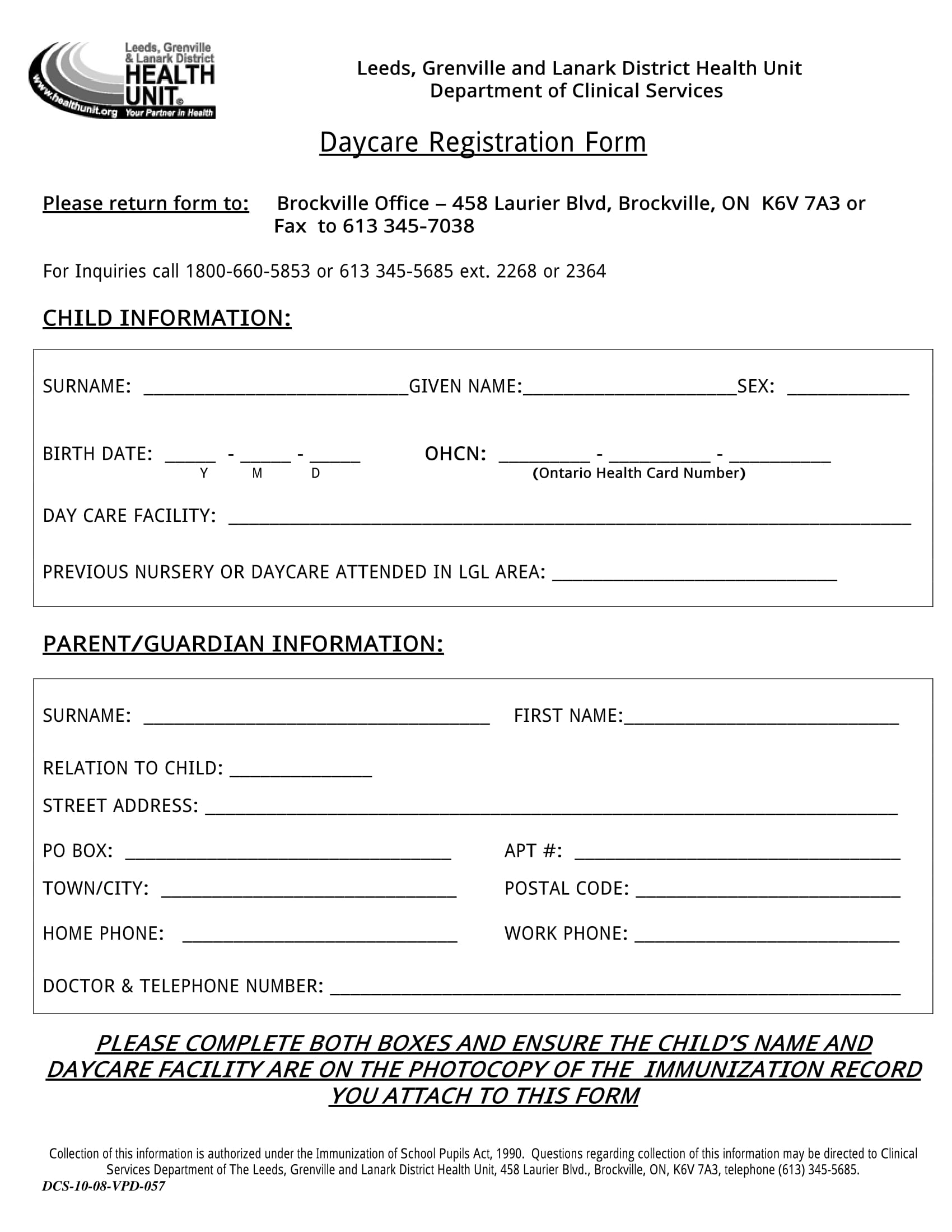 child daycare registration form 1