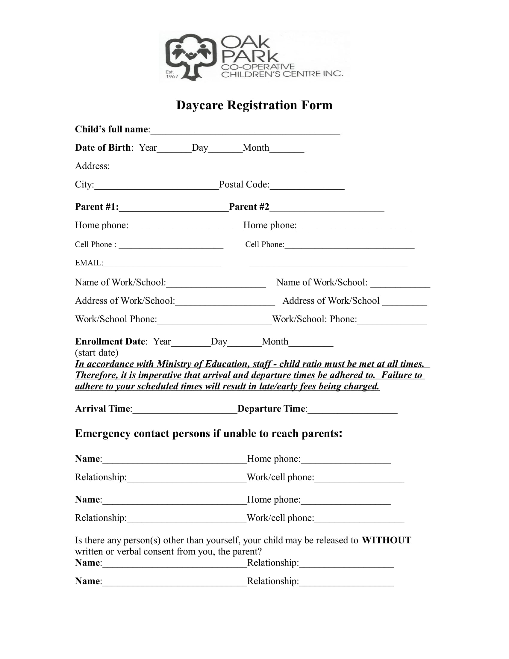 FREE 11 Daycare Registration Forms In PDF MS Word