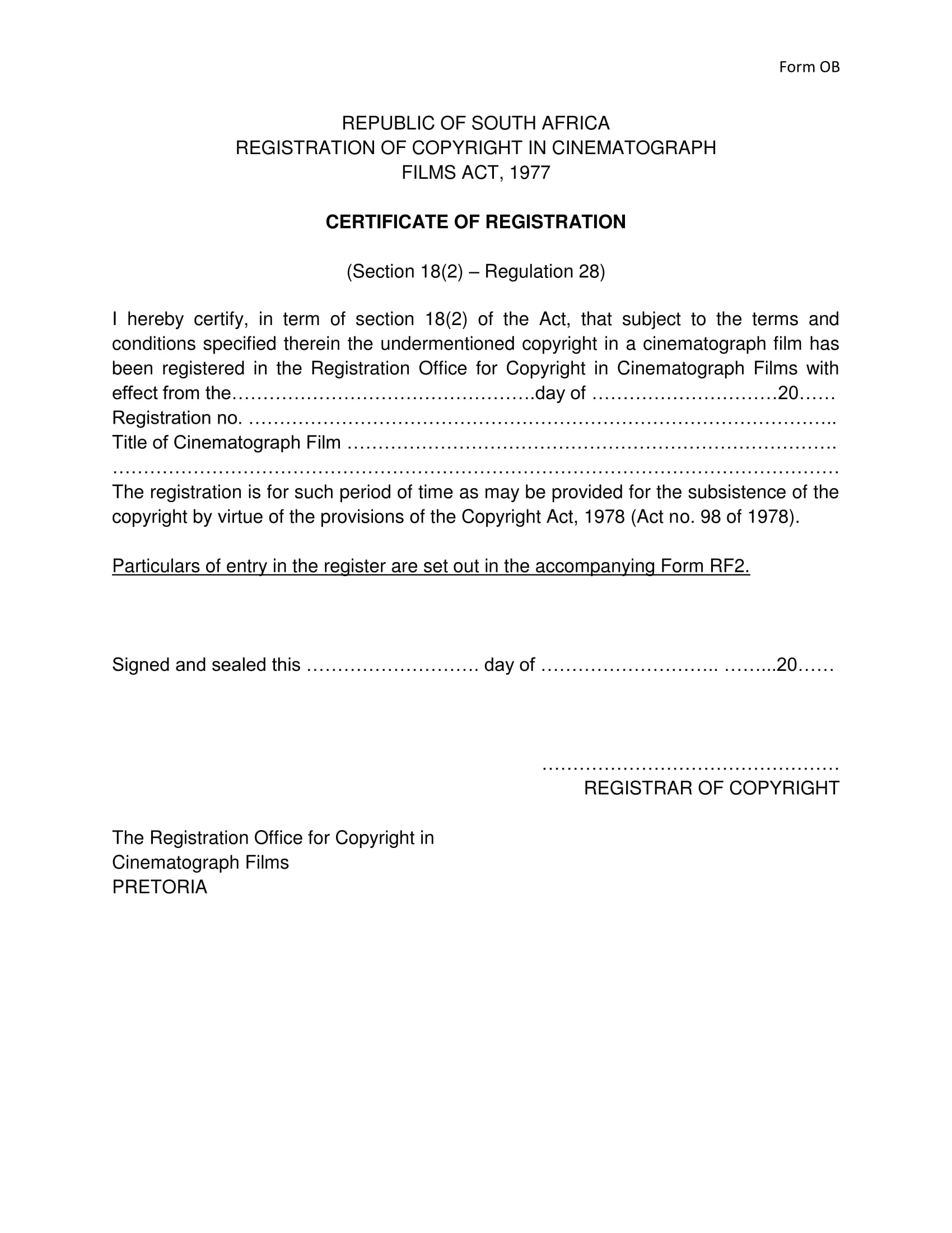 cinematography copyright registration certificate form 1