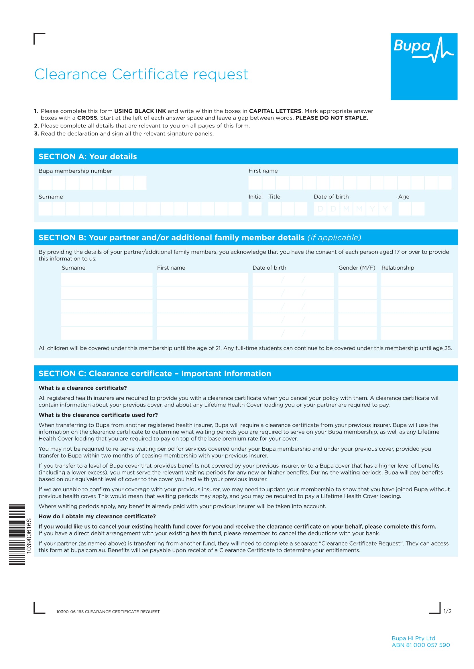 clearance certificate request form 1