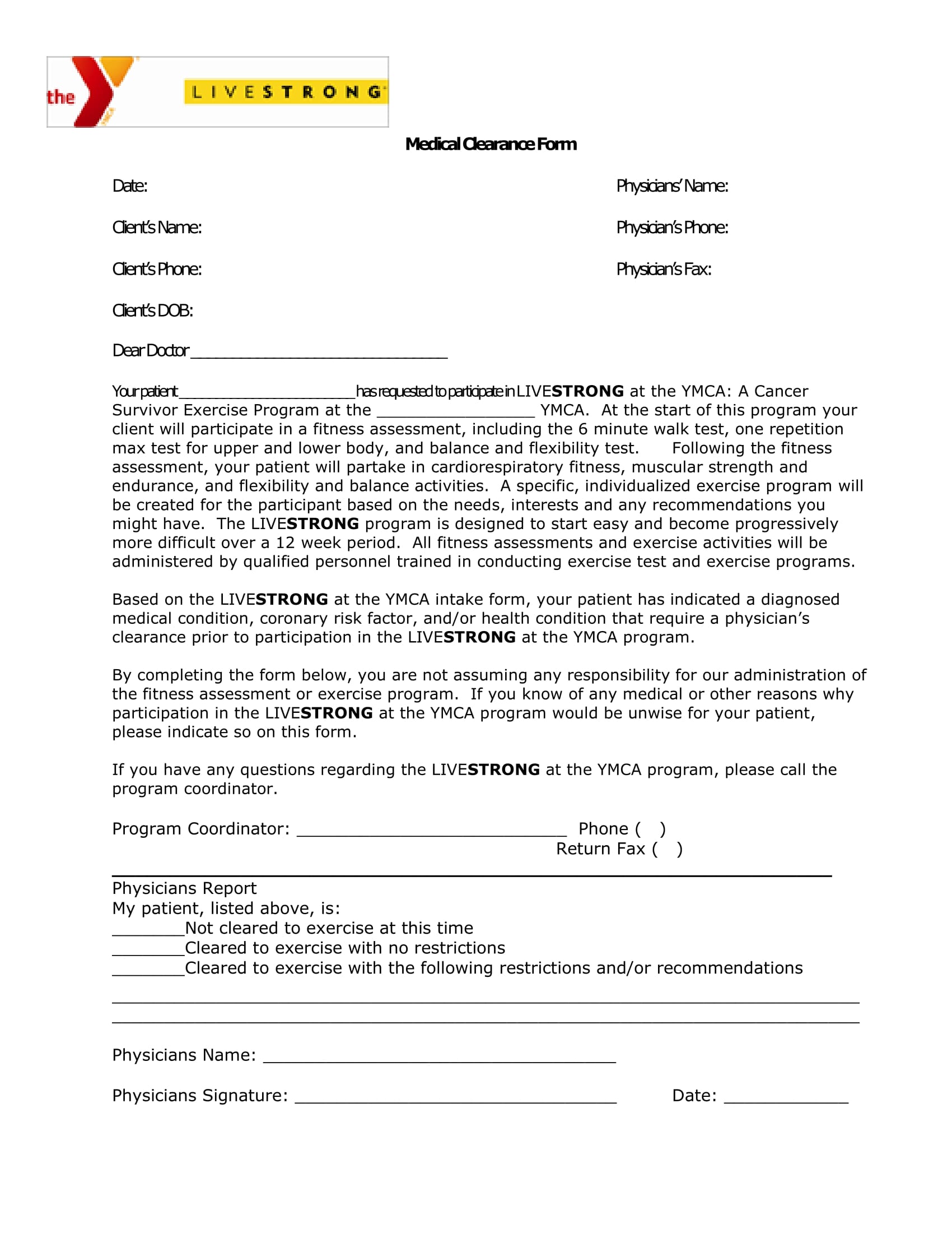 client medical clearance form 1