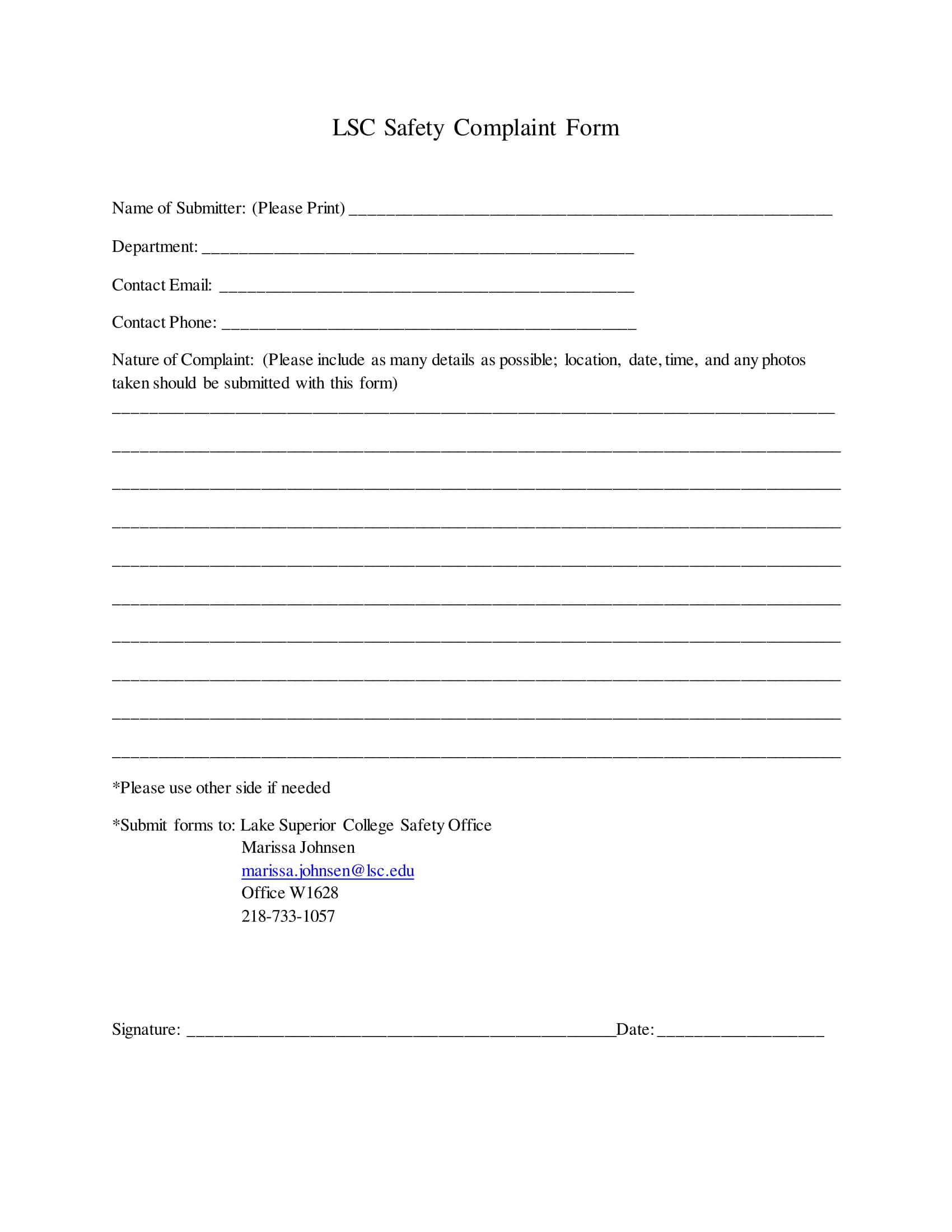 college safety complaint form 1