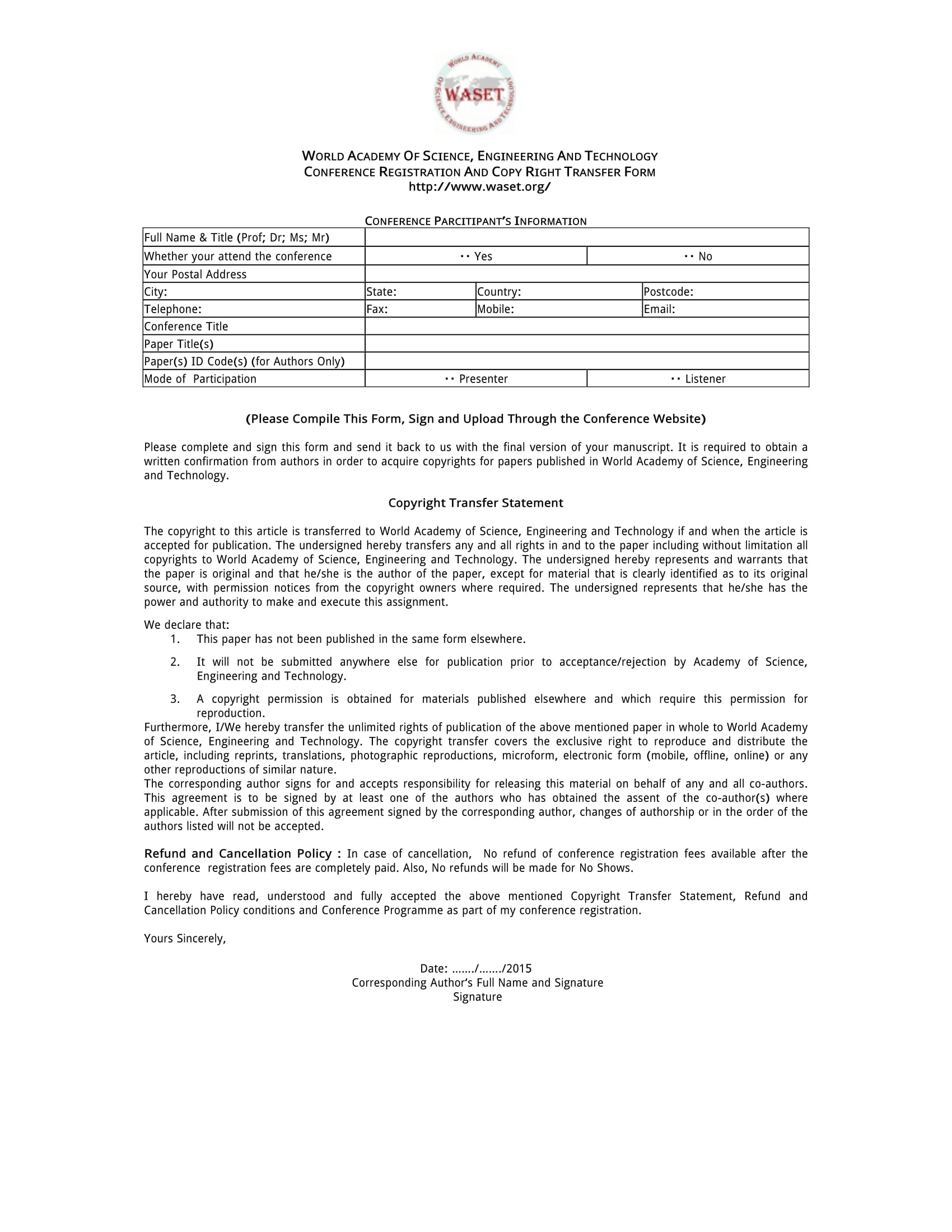 conference copyright transfer registration form 1