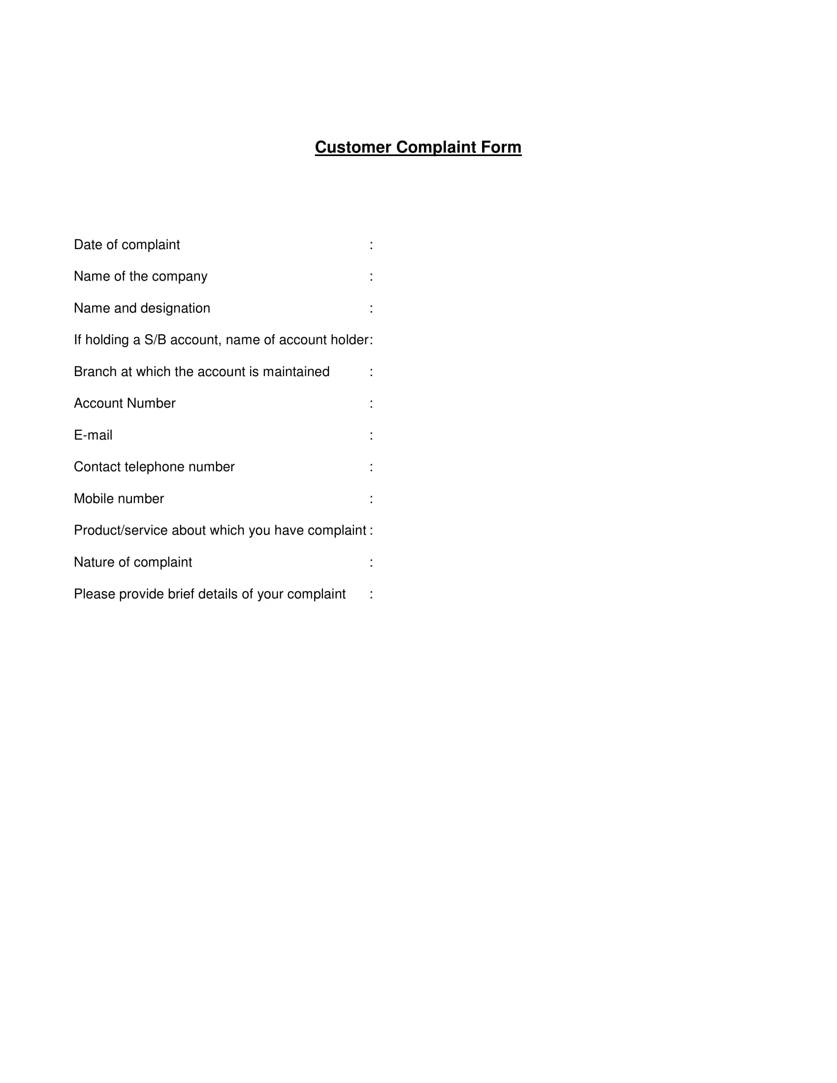 customer complaint form sample 1