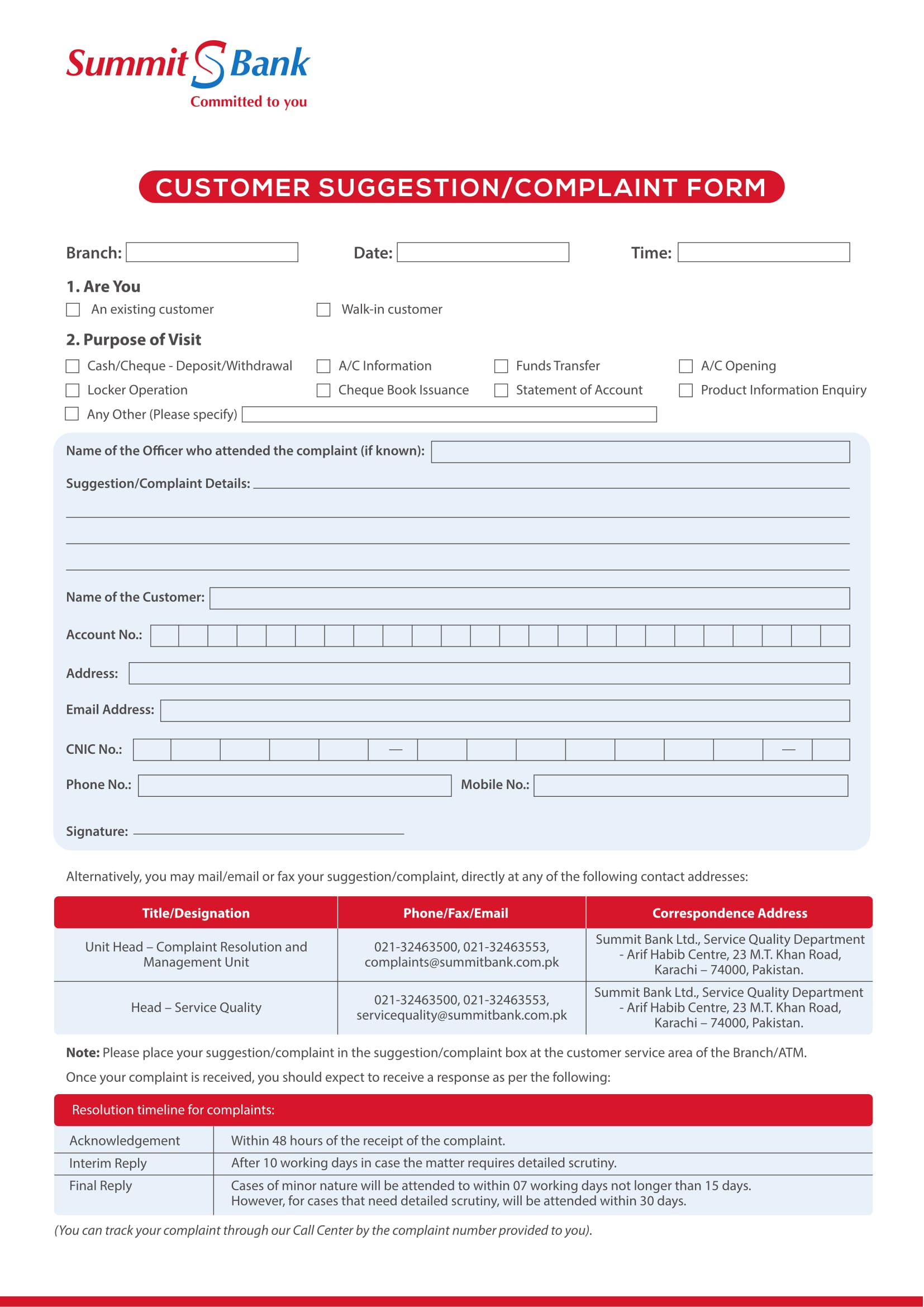 customer suggestion complaint form 1