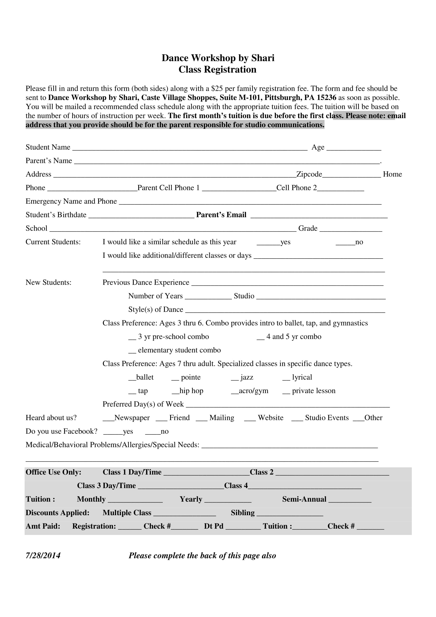 FREE 12  Dance Registration Forms in PDF PDF MS Word Excel