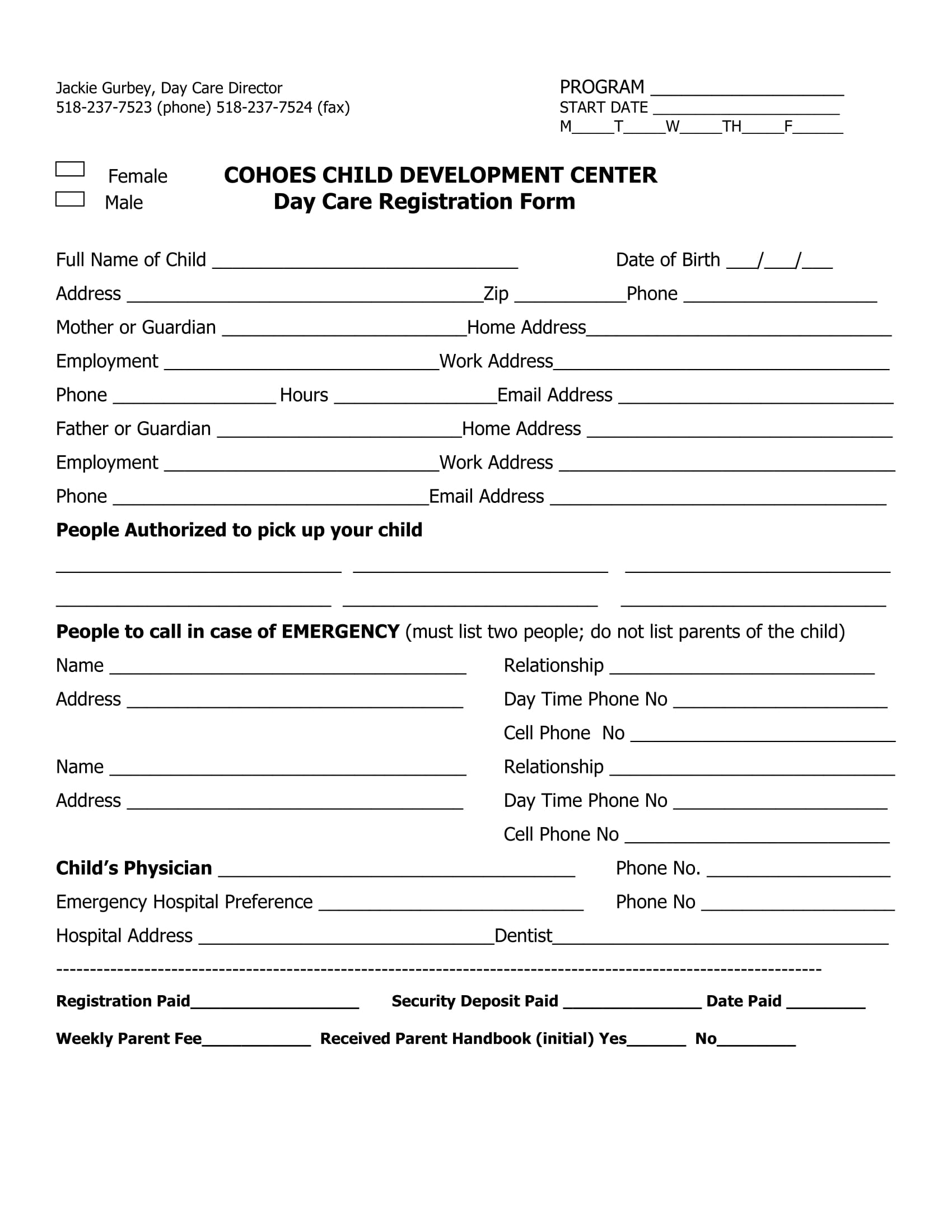 FREE 20+ Daycare Registration Forms in PDF  MS Word Within School Registration Form Template Word