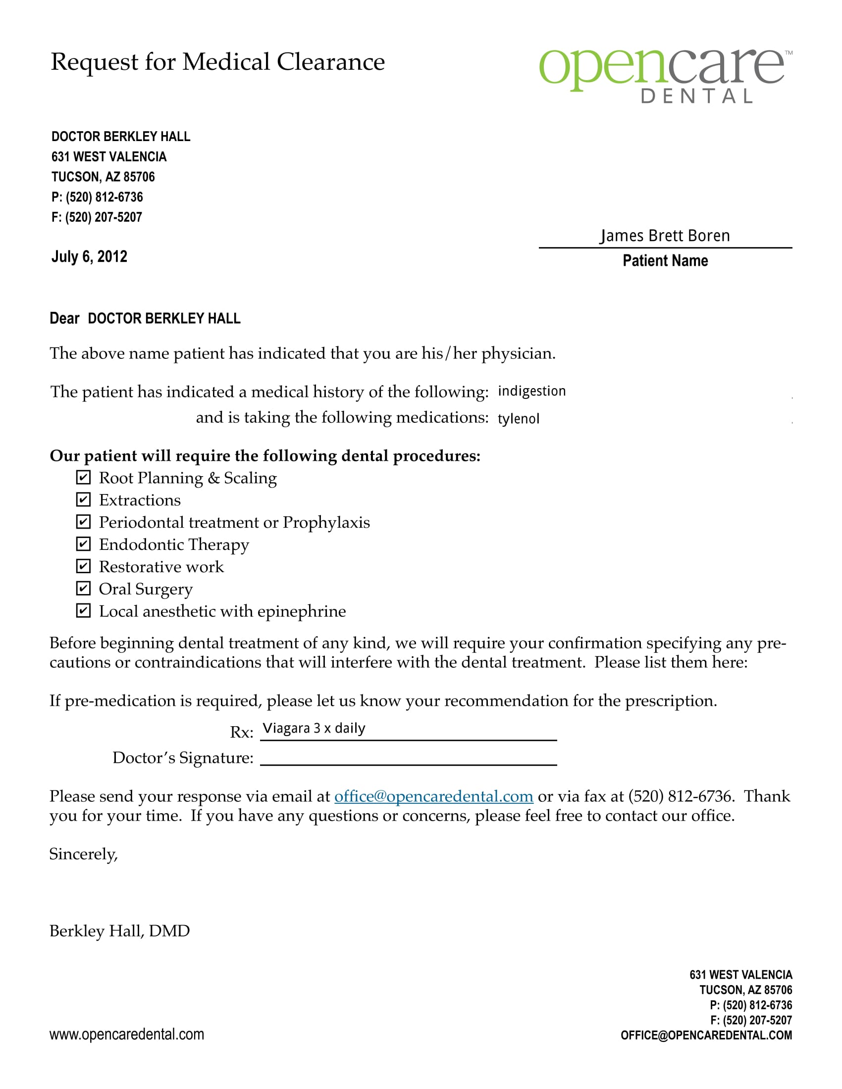 dental medical clearance request form 1