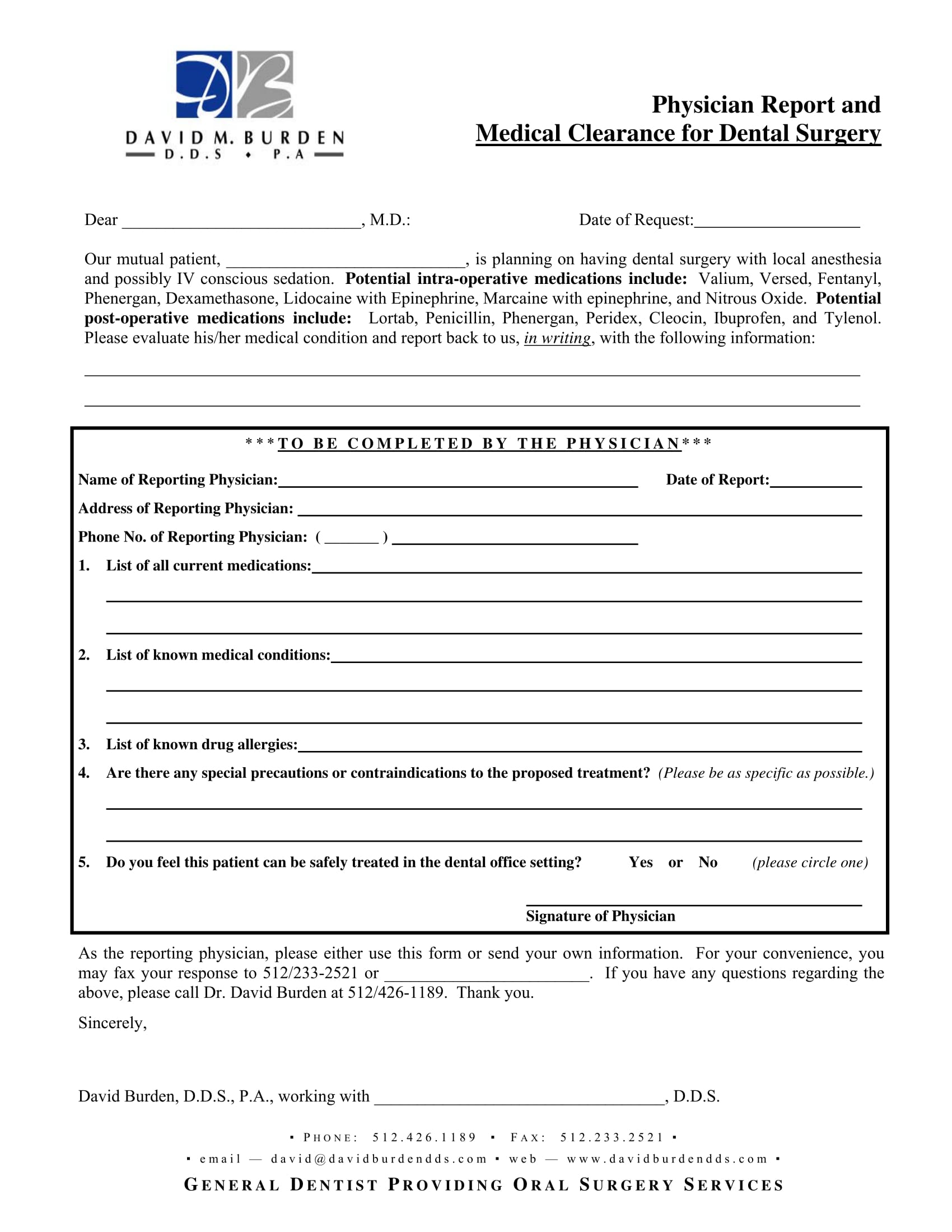 Printable Dental Clearance Form For Surgery