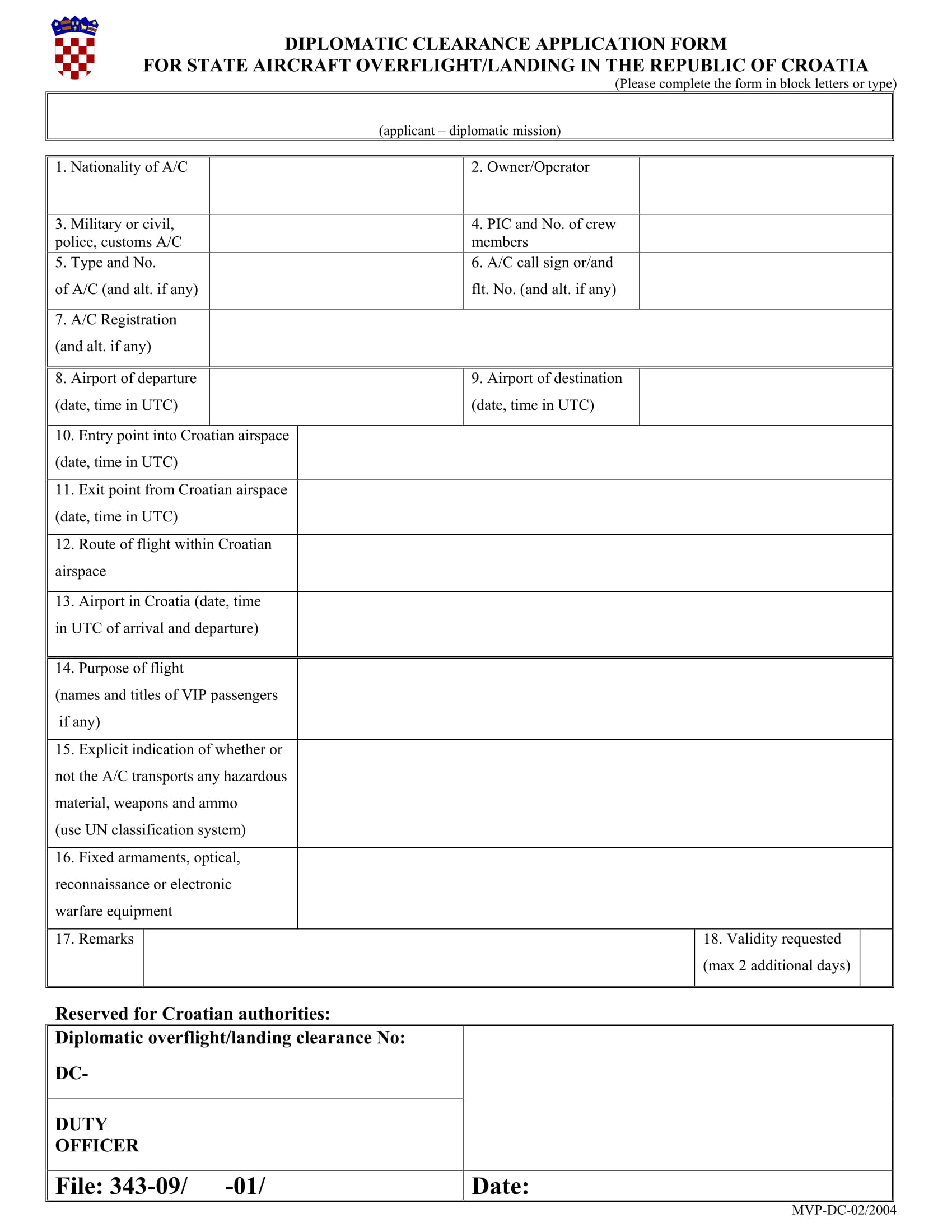 diplomatic clearance application form 1