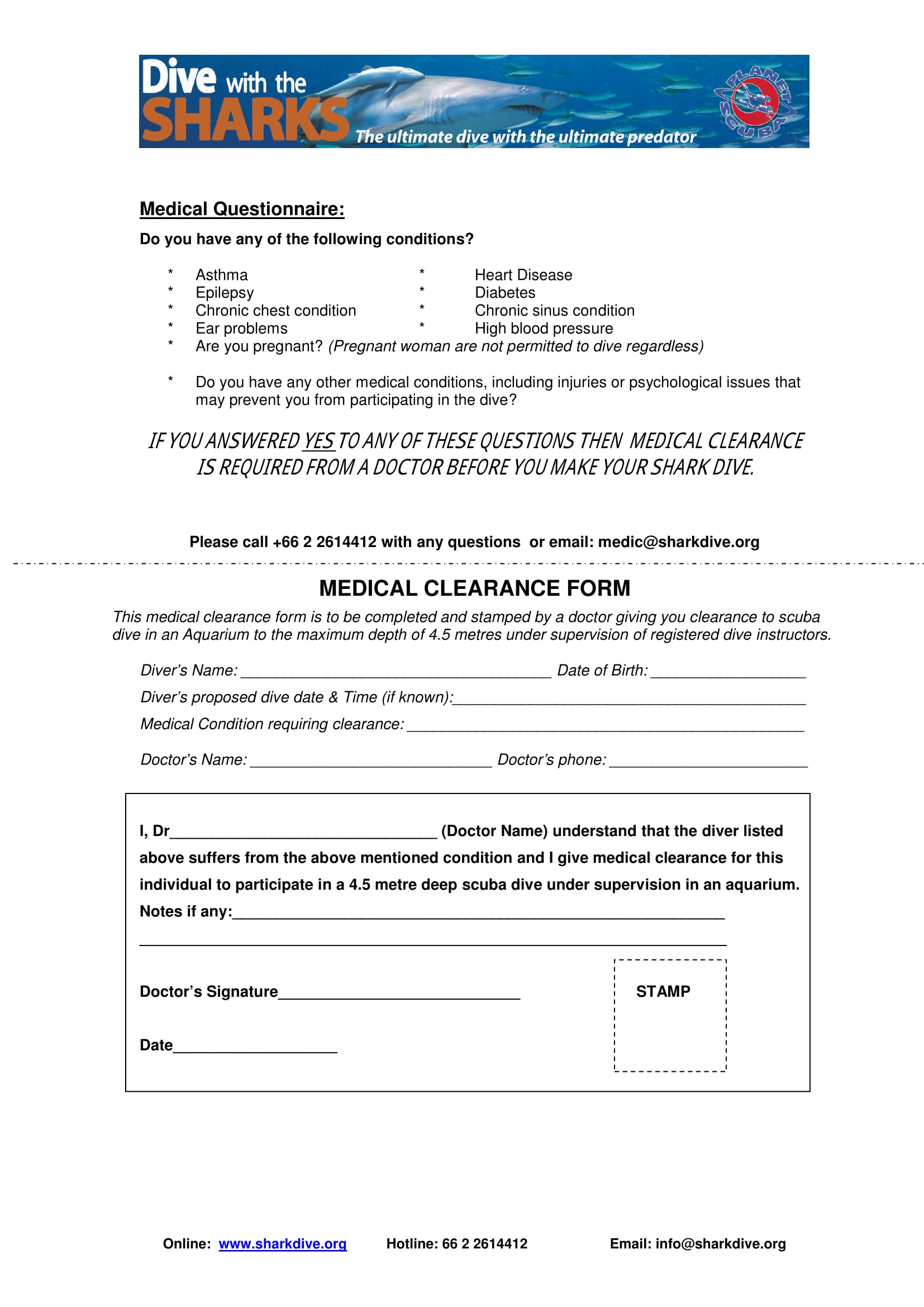 diver medical clearance form 1