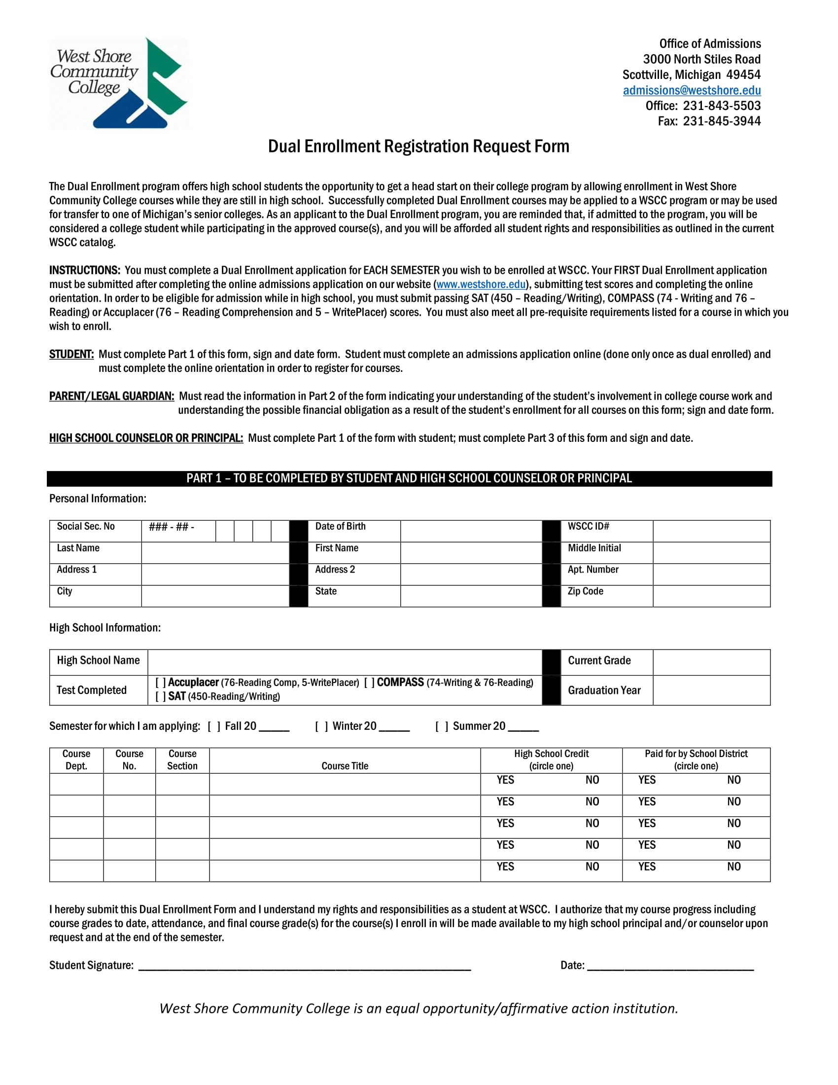 dual enrollment registration request form 1