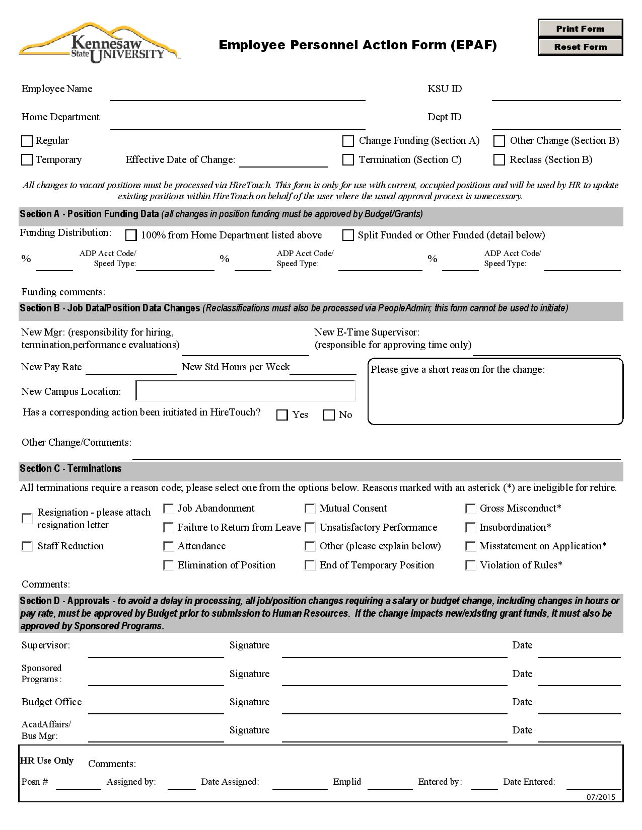 employee personnel action form epaf page 001