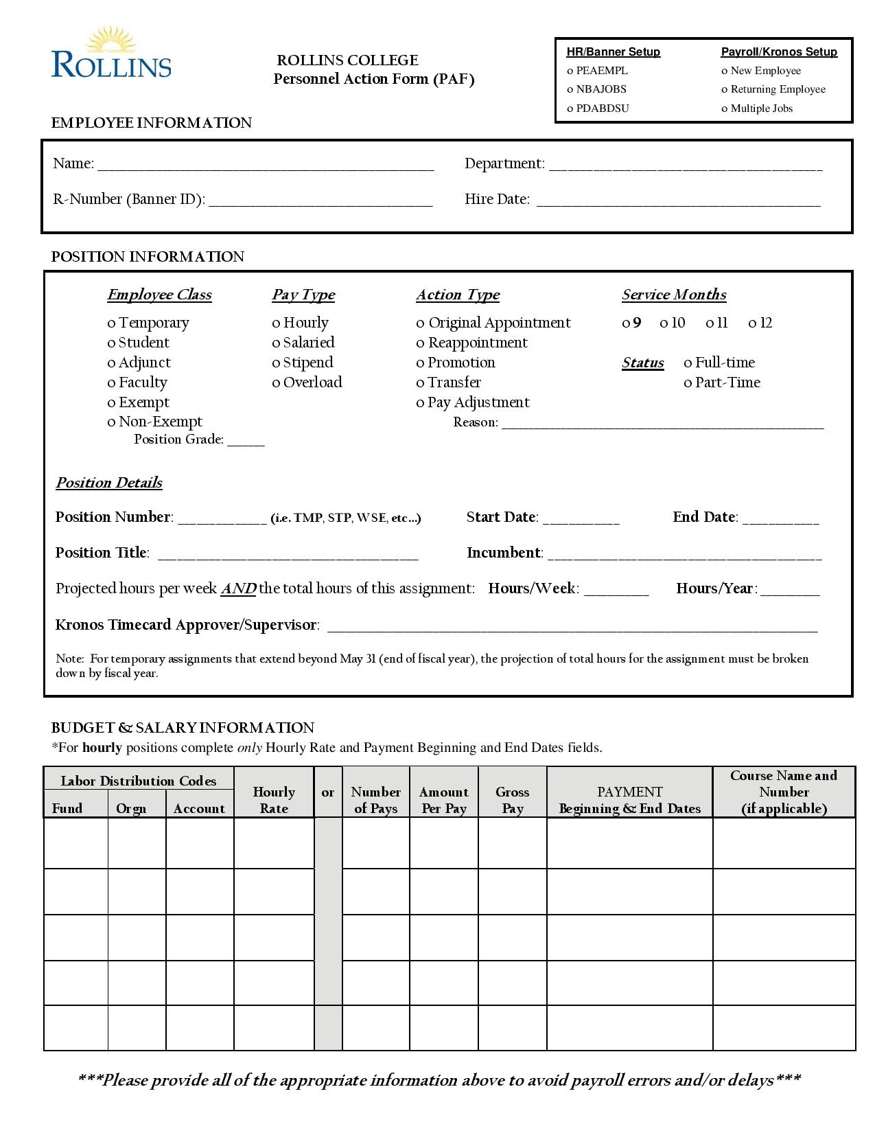 employee personnel action form paf page 001