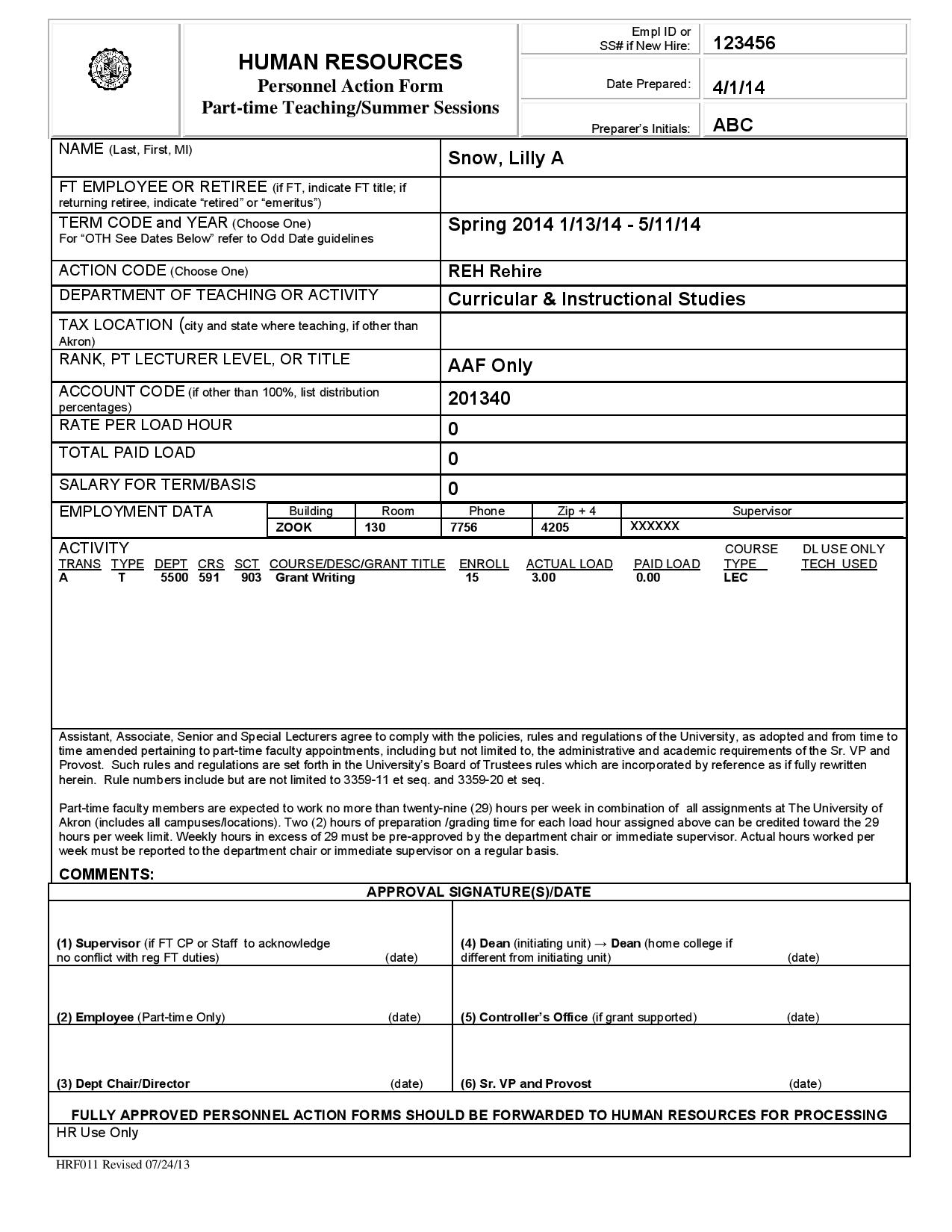 employee or personnel action form page 001