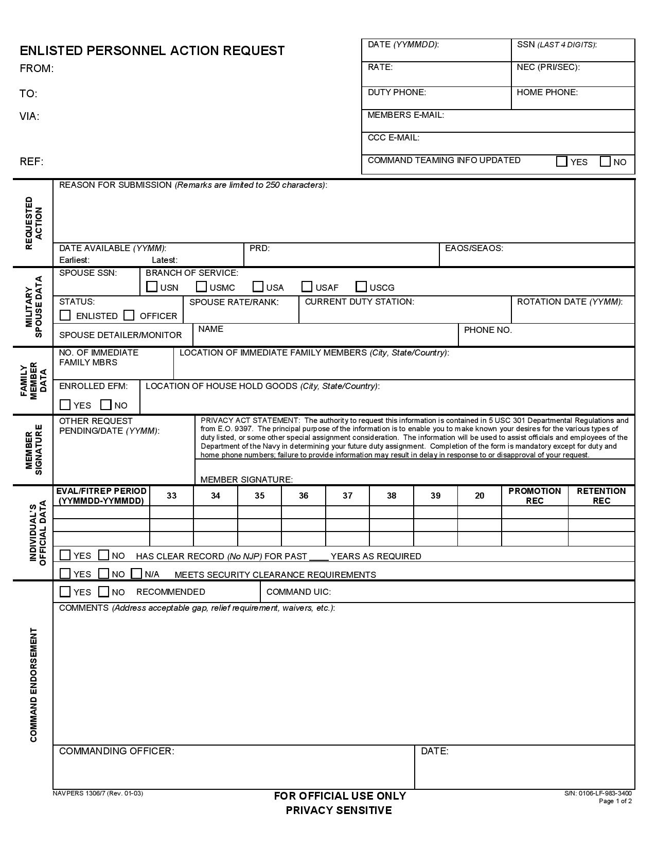 enlisted personnel action request form page 001
