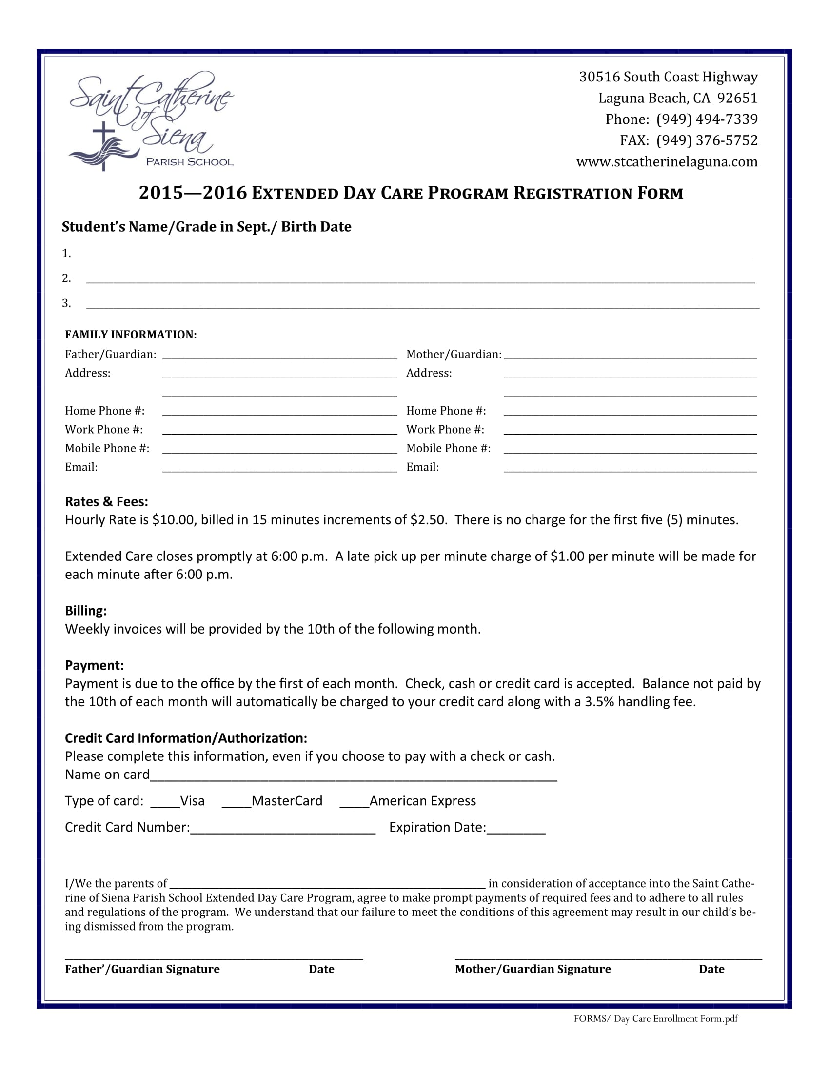 FREE 11 Daycare Registration Forms In PDF MS Word