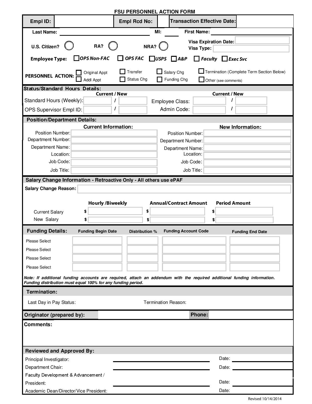 fsu personnel action form page 001