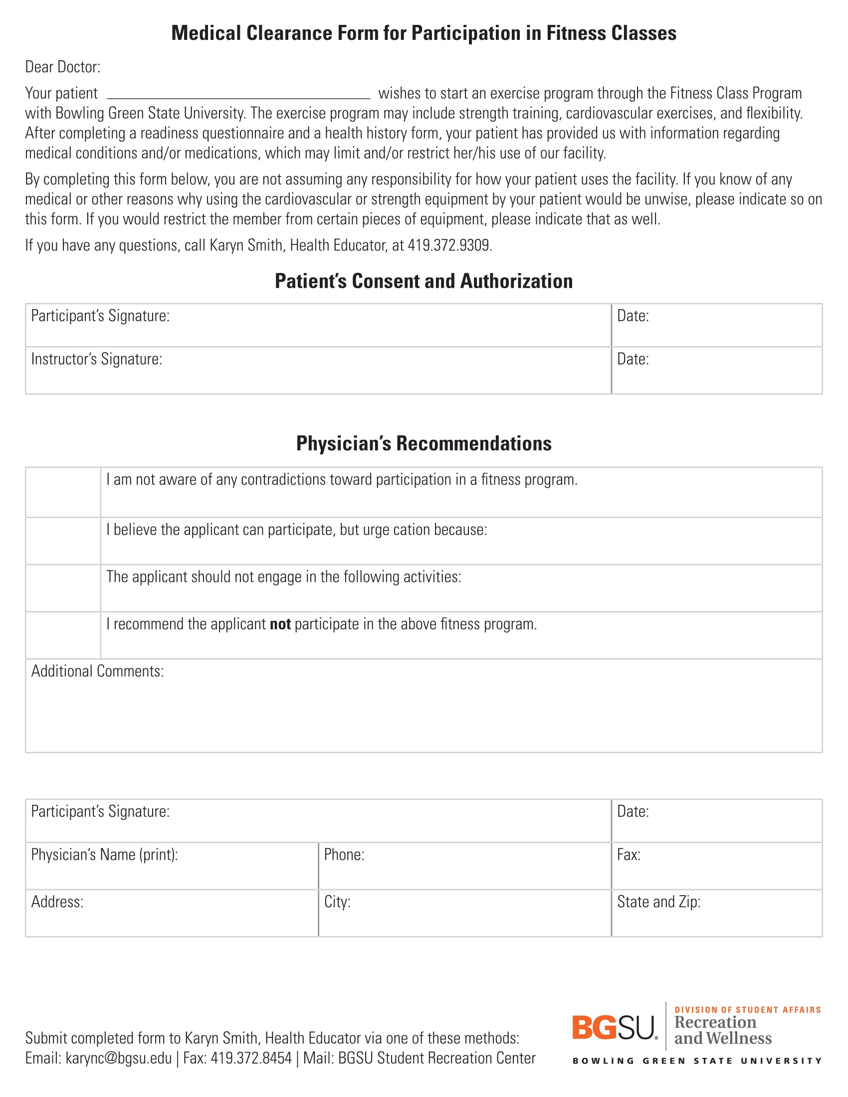 fitness class medical clearance form 1