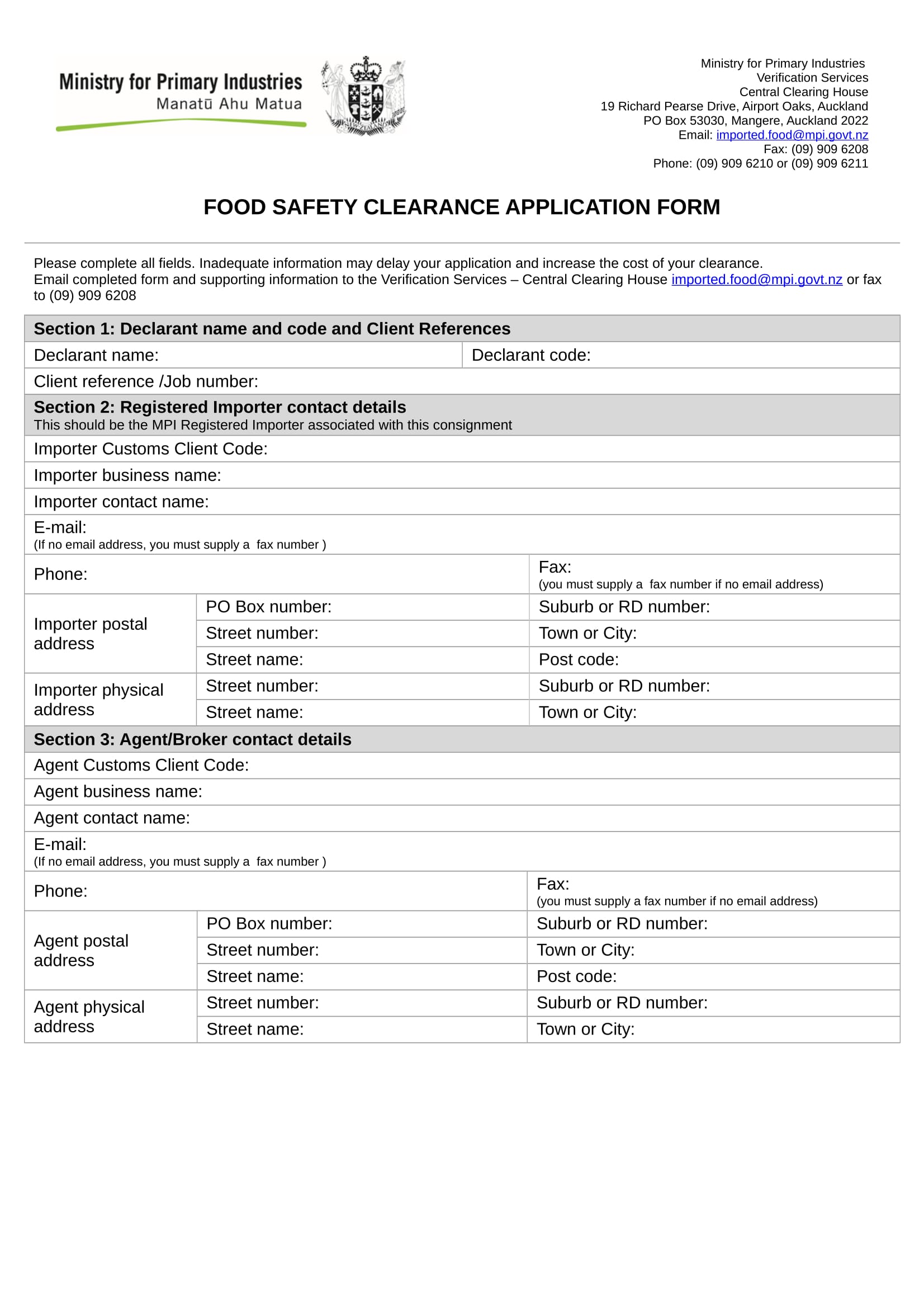 food safety clearance application form 1