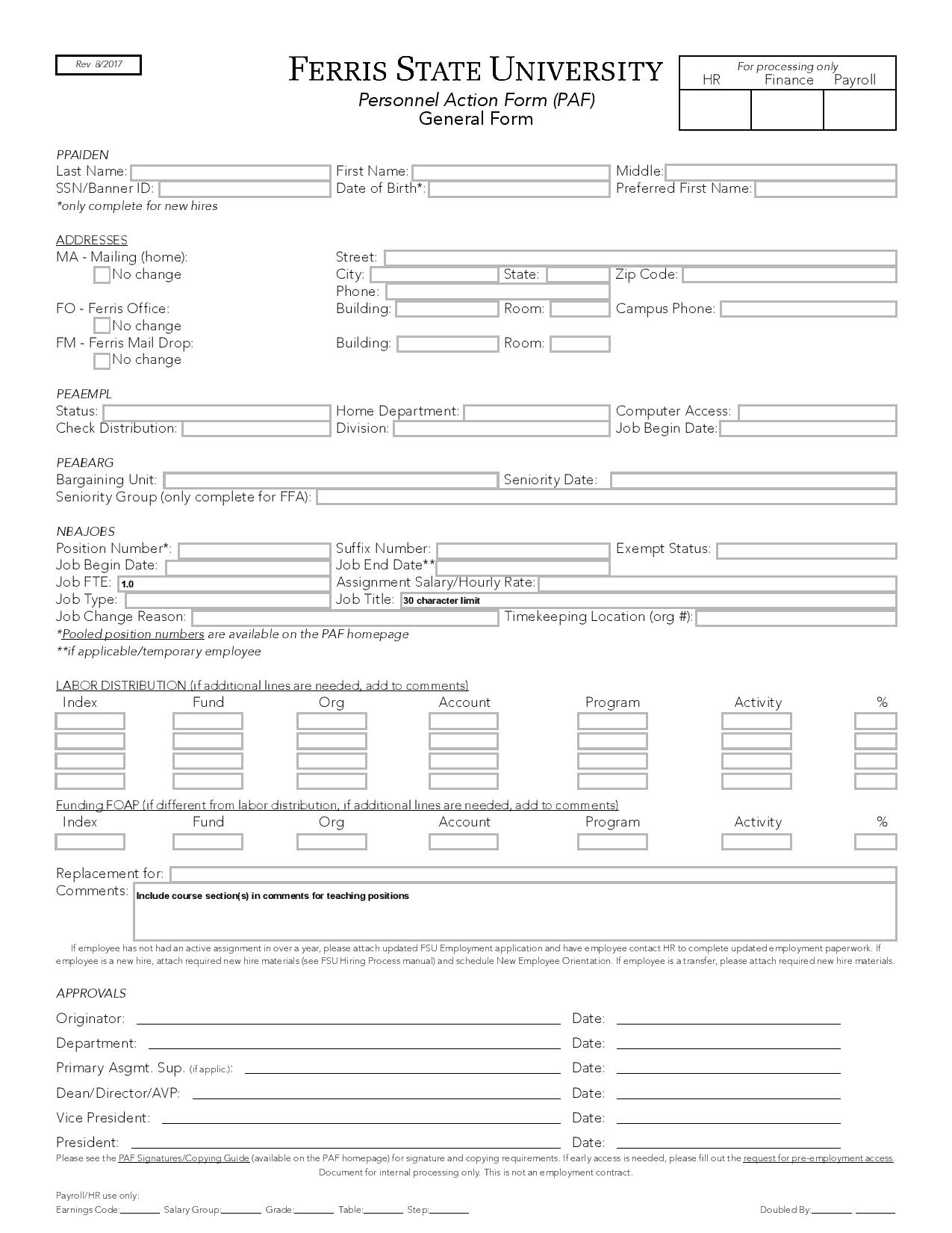 general personnel action form page 001