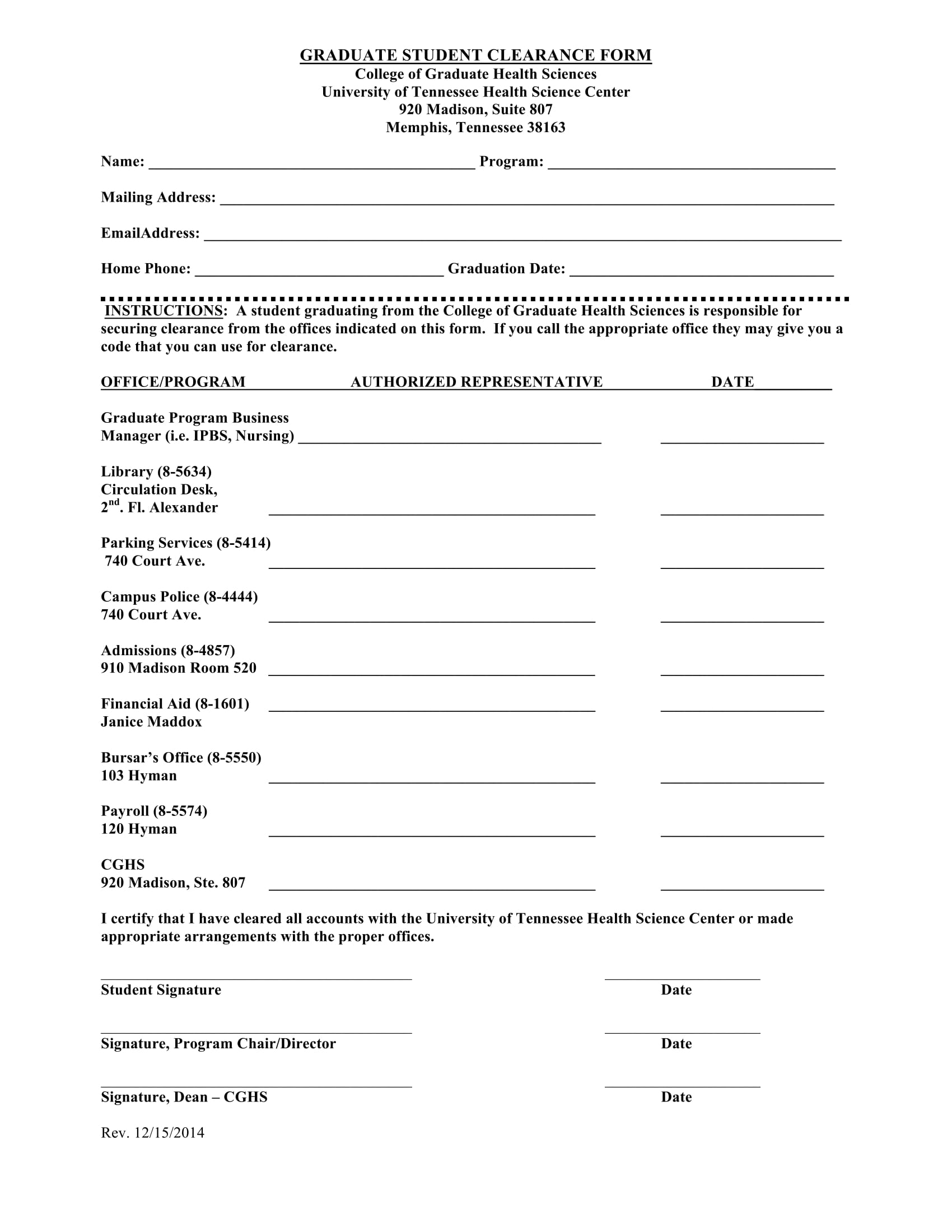 graduate student clearance form 1