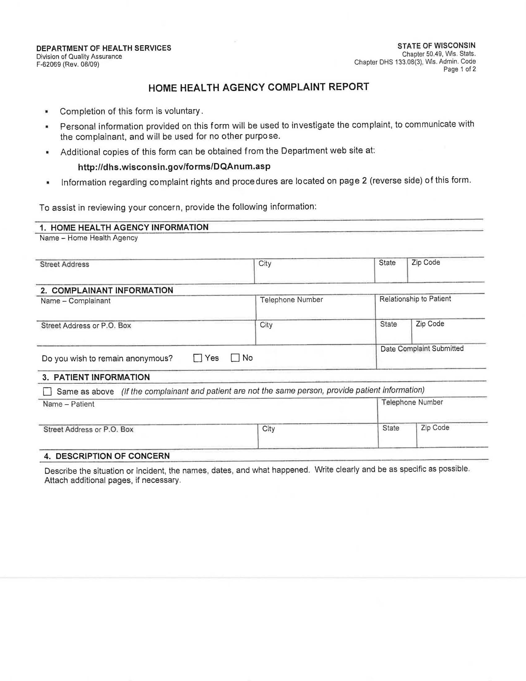 health agency complaint report form 1
