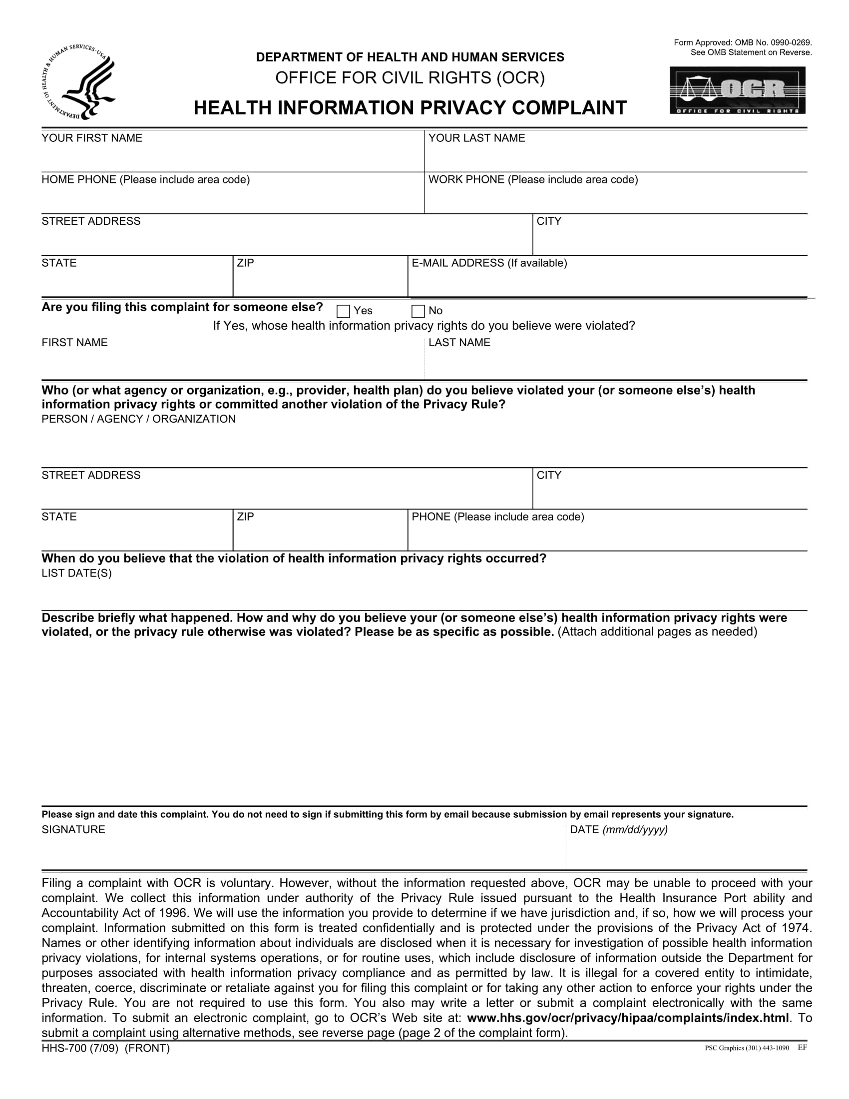 health information privacy complaint form 1