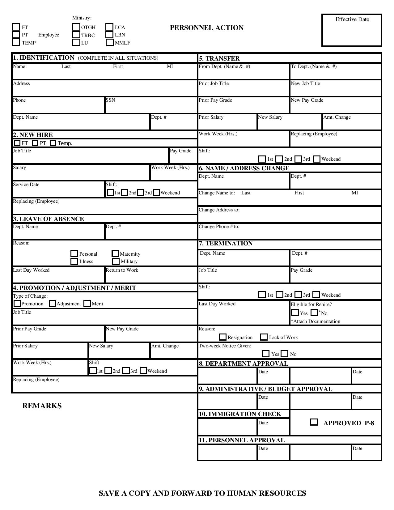 human resource personnel action form page 001