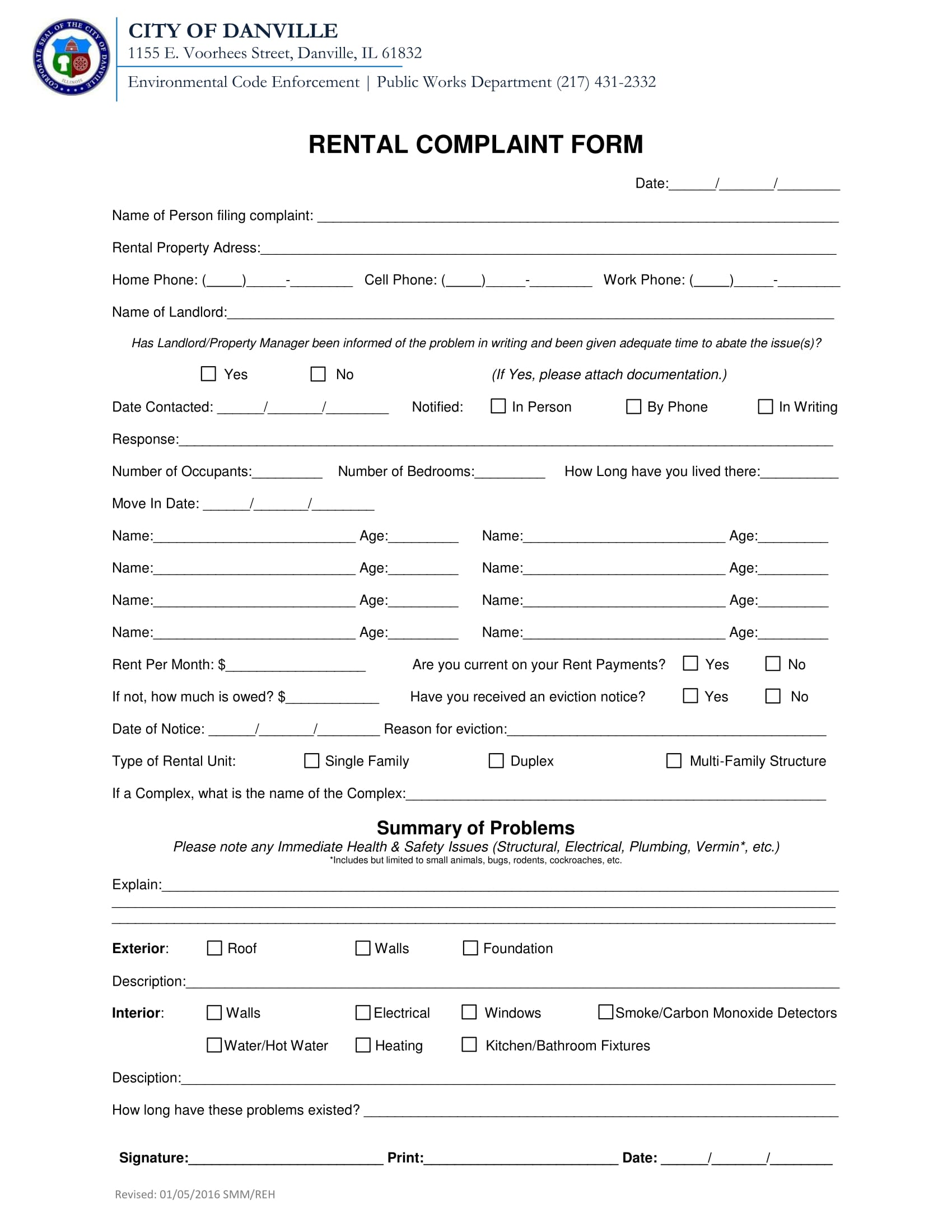 landlord rental complaint form 1