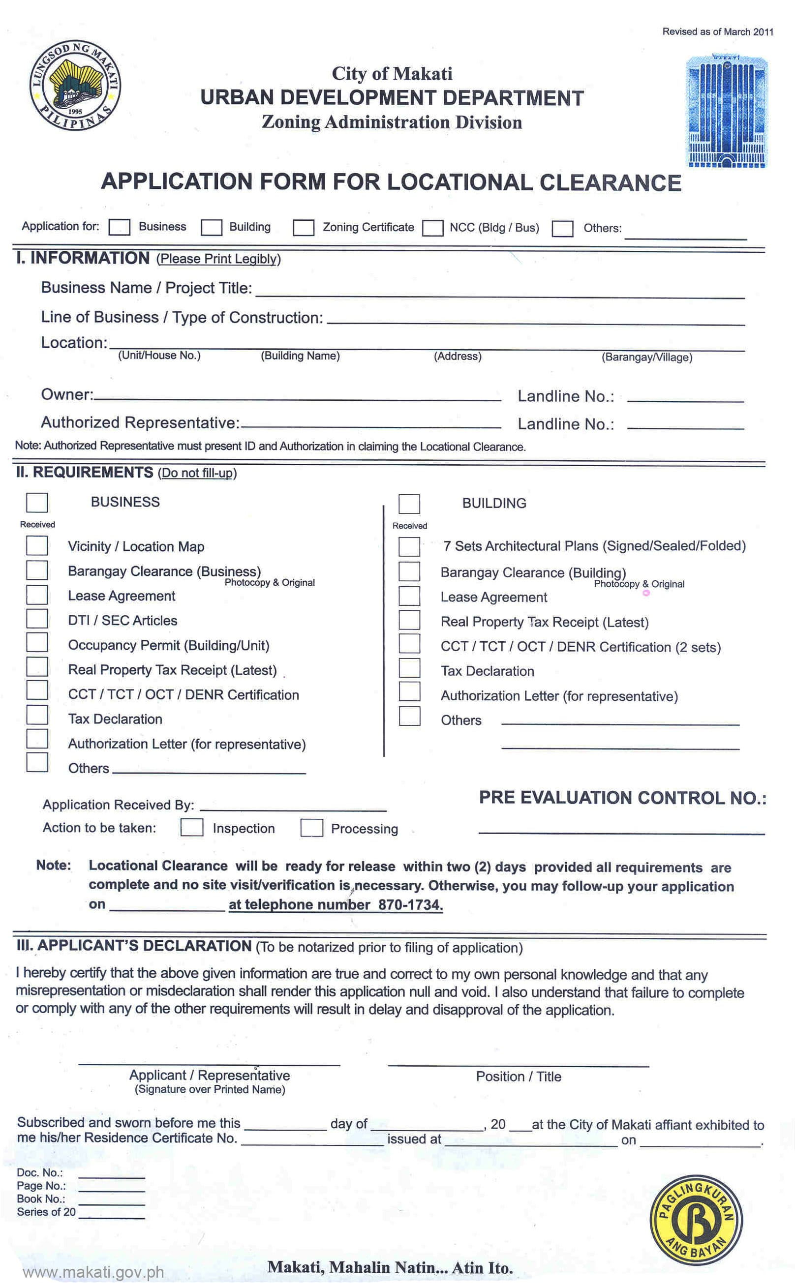 locational clearance application form 1