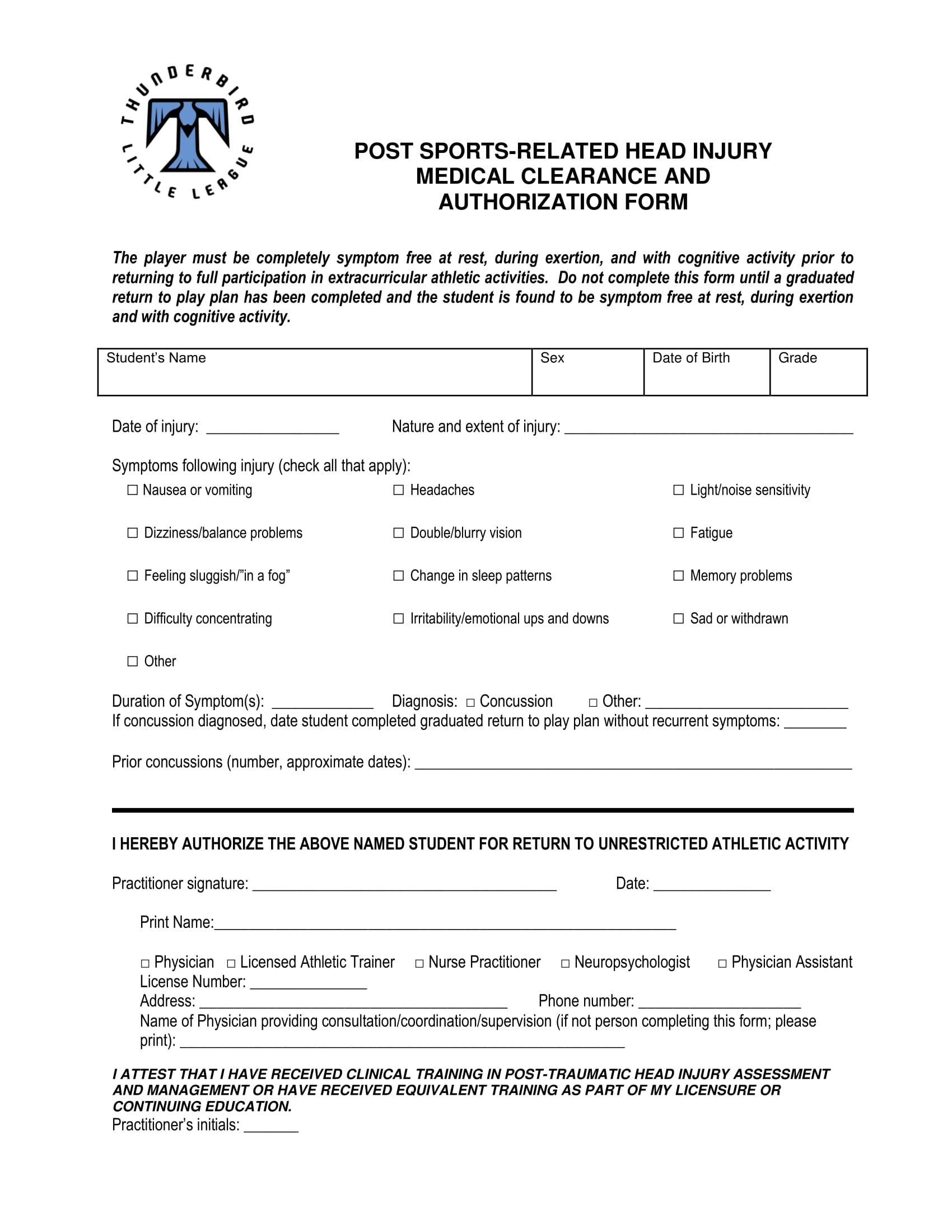 medical clearance authorization form 1