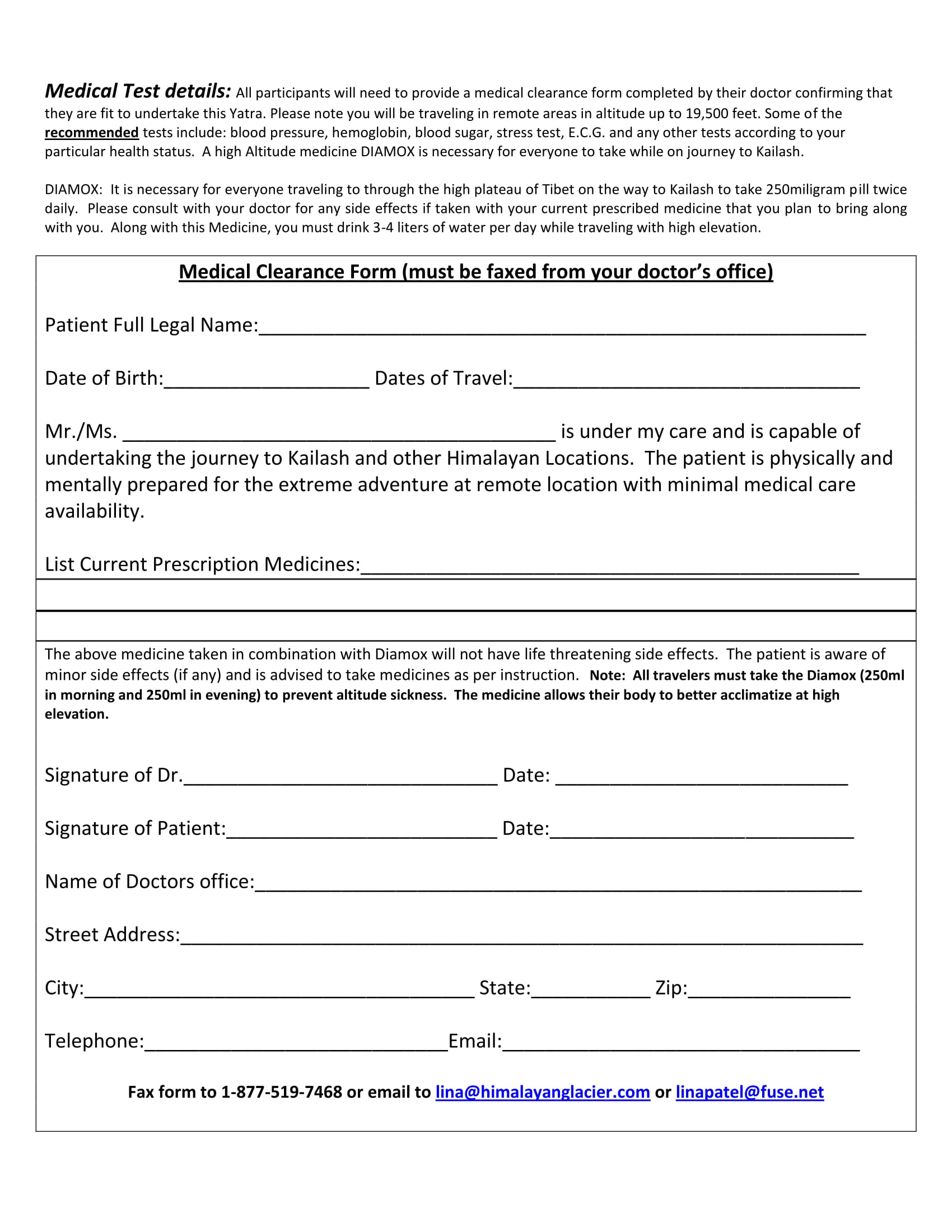 Printable Dental Medical Clearance Form