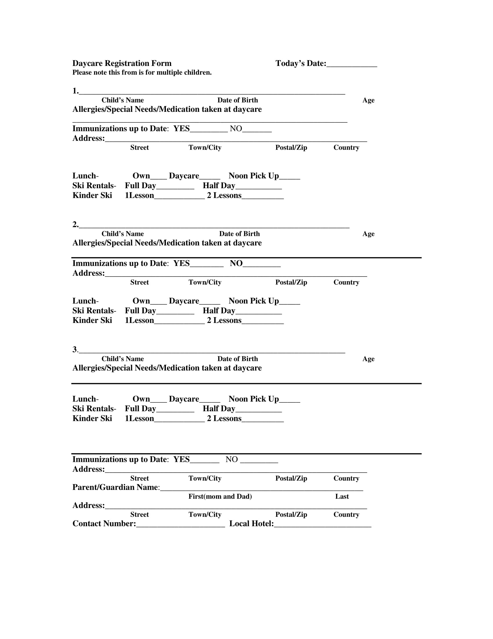 multiple children daycare registration form 1