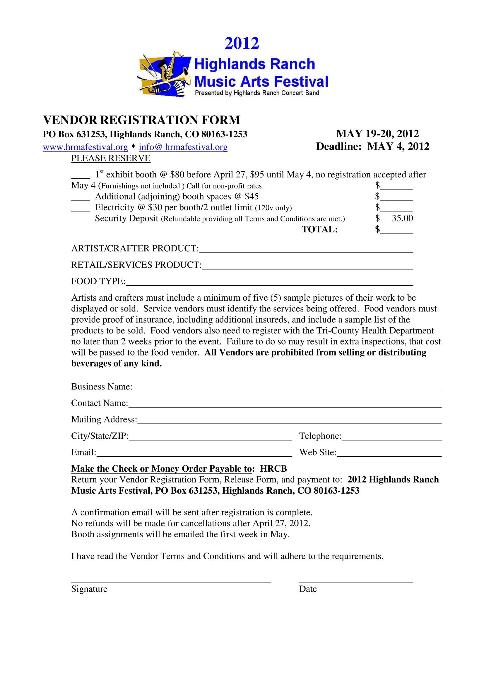 Event Vendor Registration Form Template