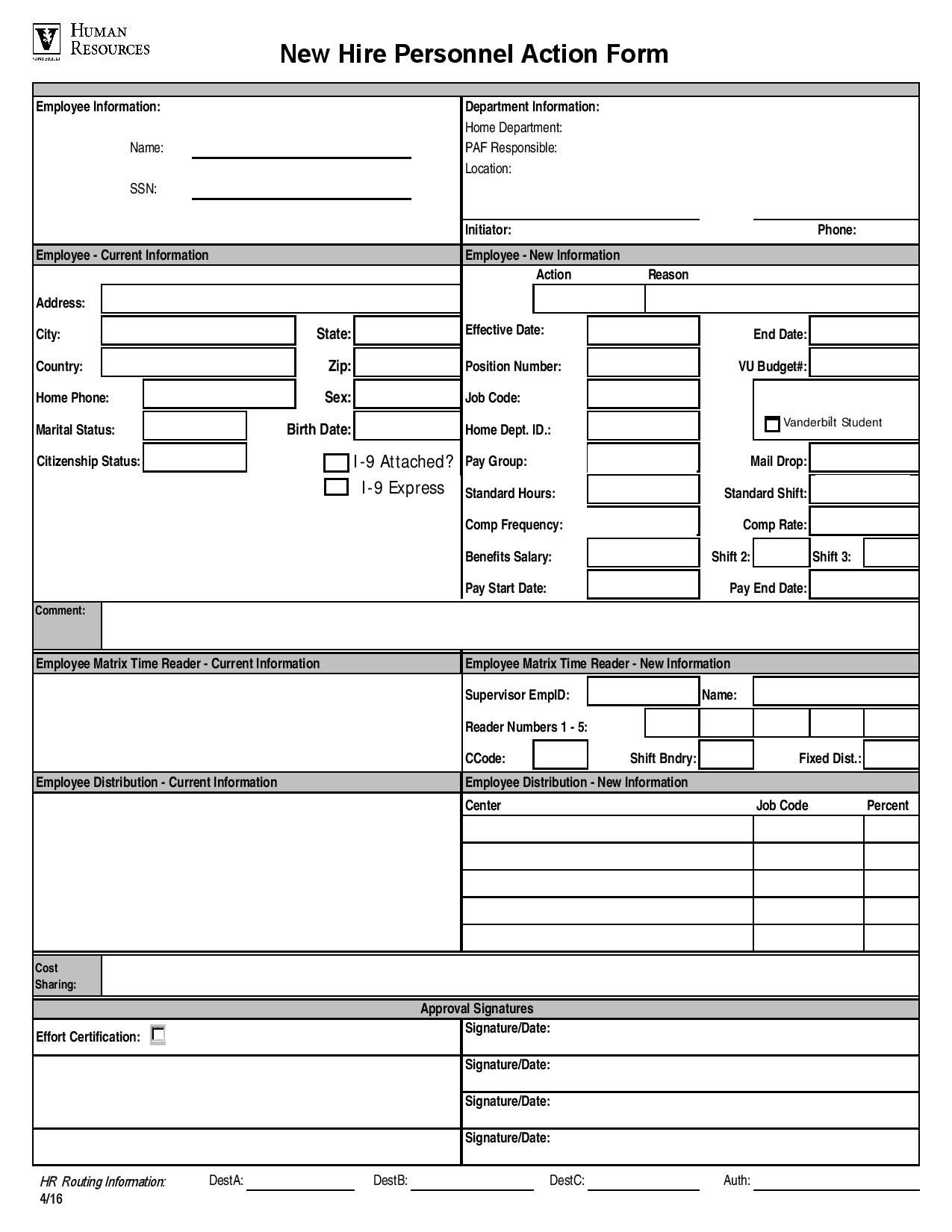 new hire personnel action form page 001