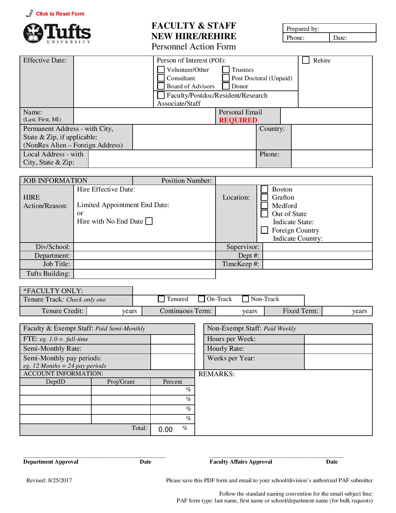 new hire or re hire personnel action form page 001