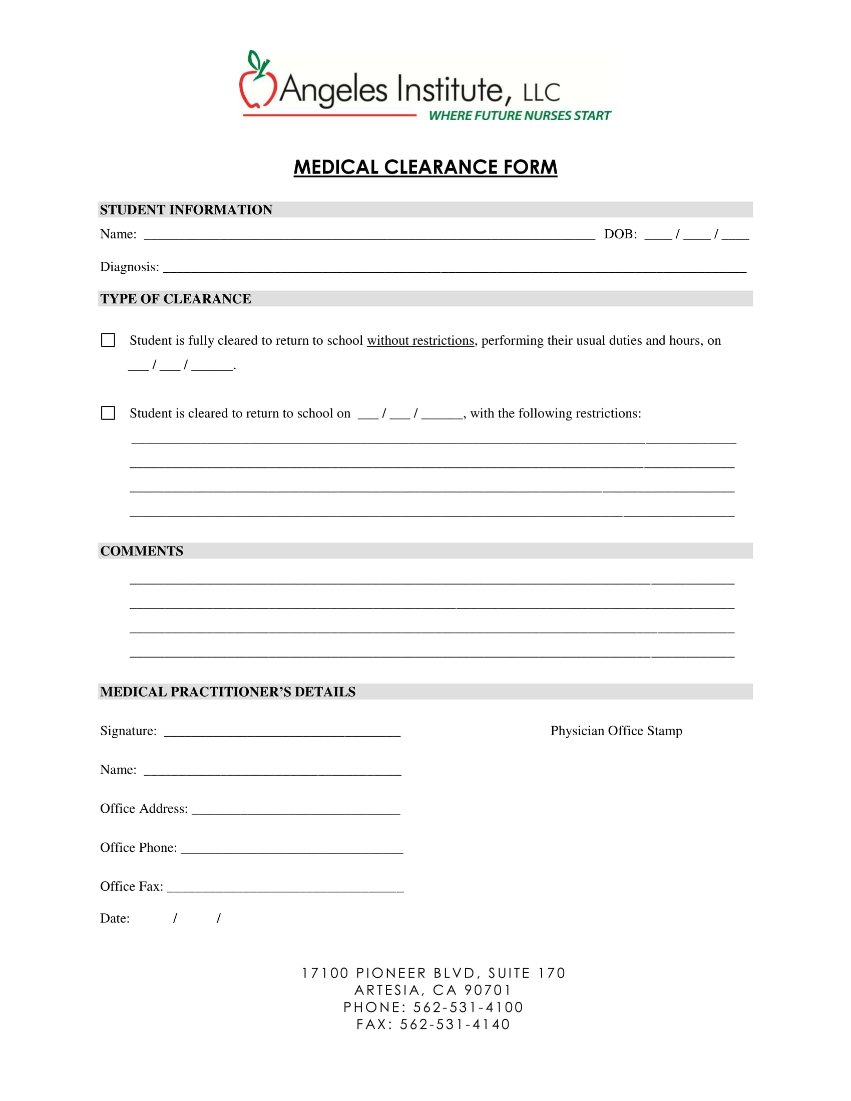 Printable Medical Clearance Form Printable Word Searches