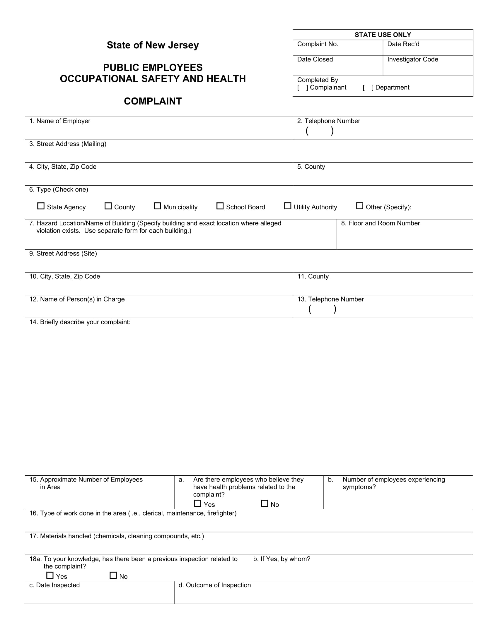 occupational safety and health complaint form 2