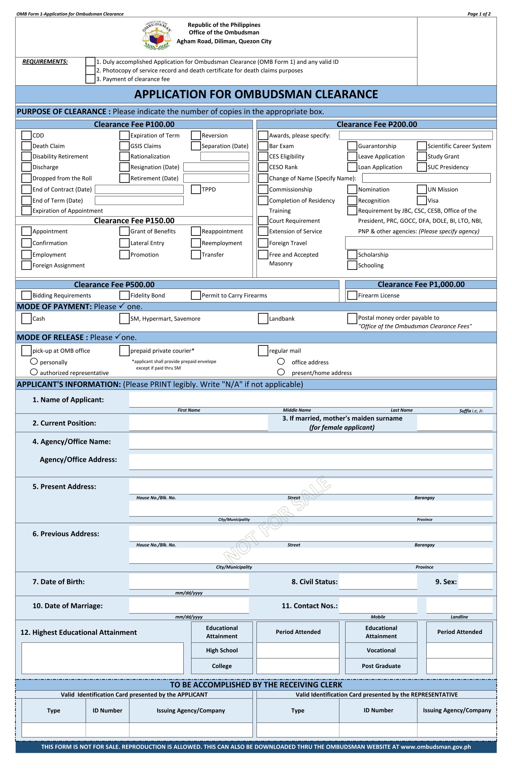 ombudsman clearance application form 1