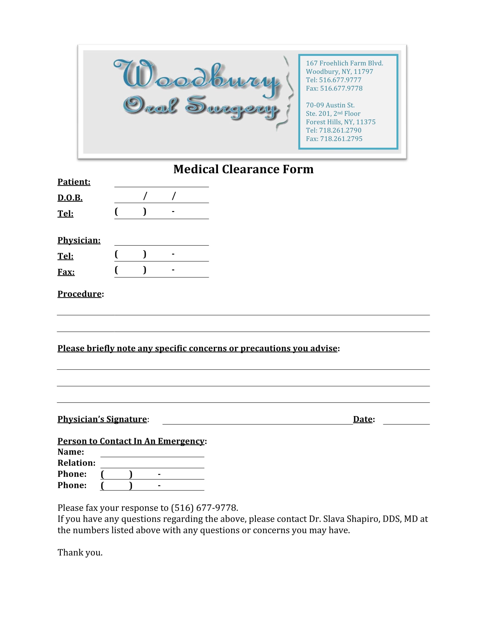 Printable Medical Clearance Form For Surgery Printable Word Searches