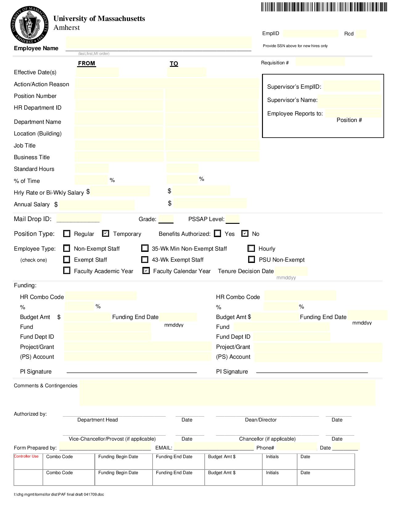 paf personnel action form template page 001