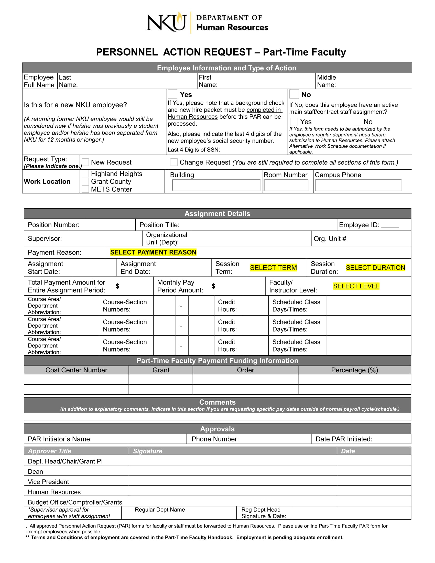 part time faculty personnel action request form 1