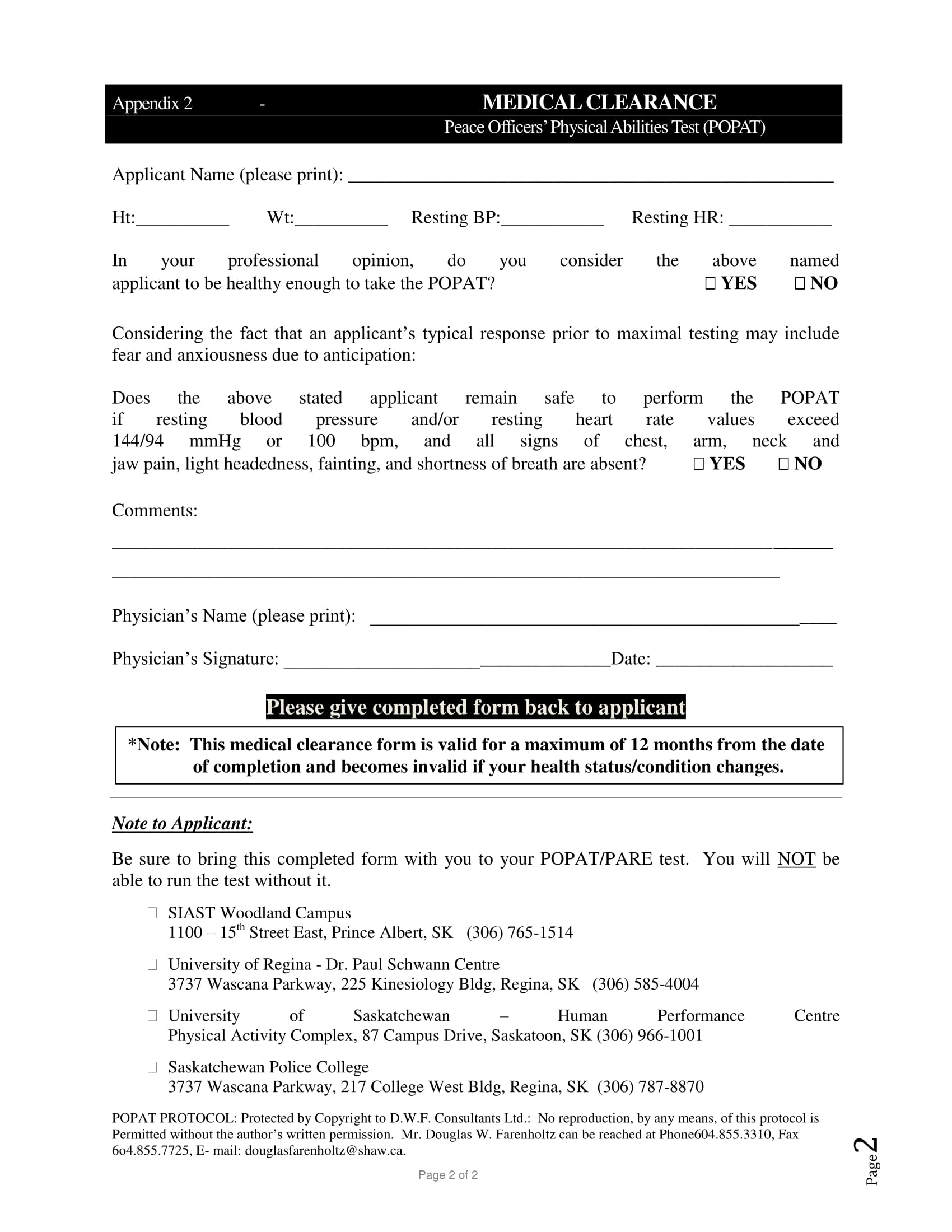 peace officer medical clearance form 2