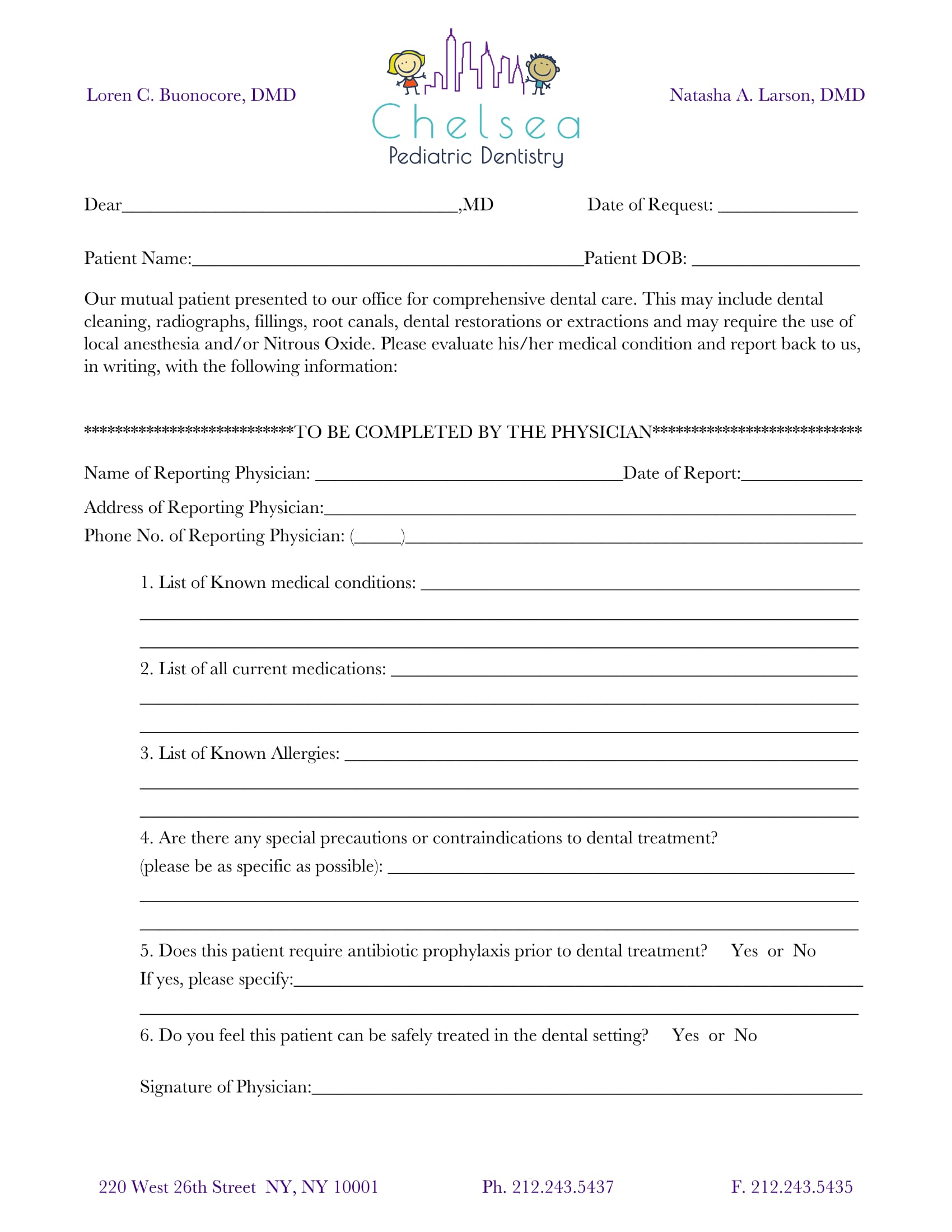 pediatric dentistry medical clearance form 1