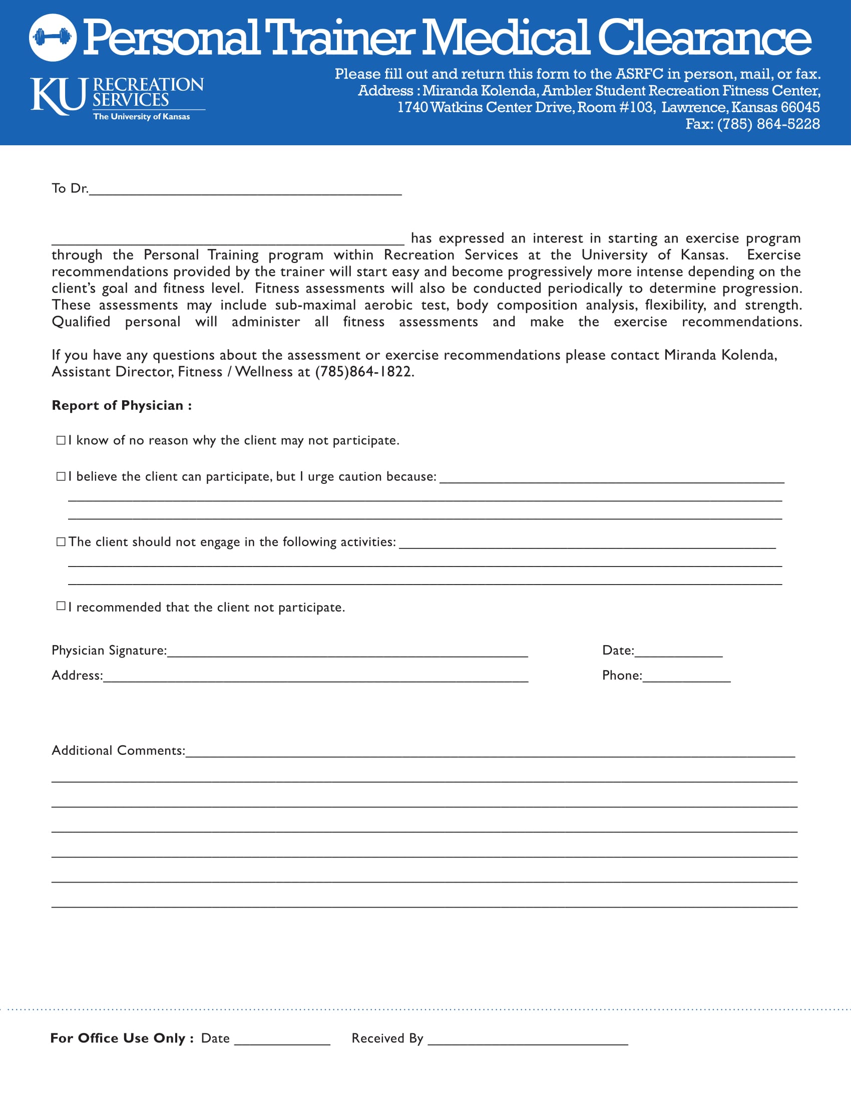 personal trainer medical clearance form 1