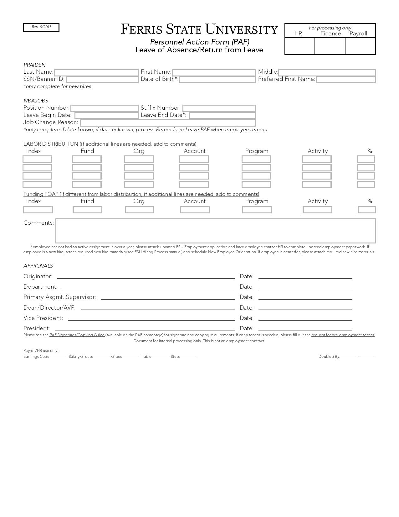 personnel action form leave of absence page 001