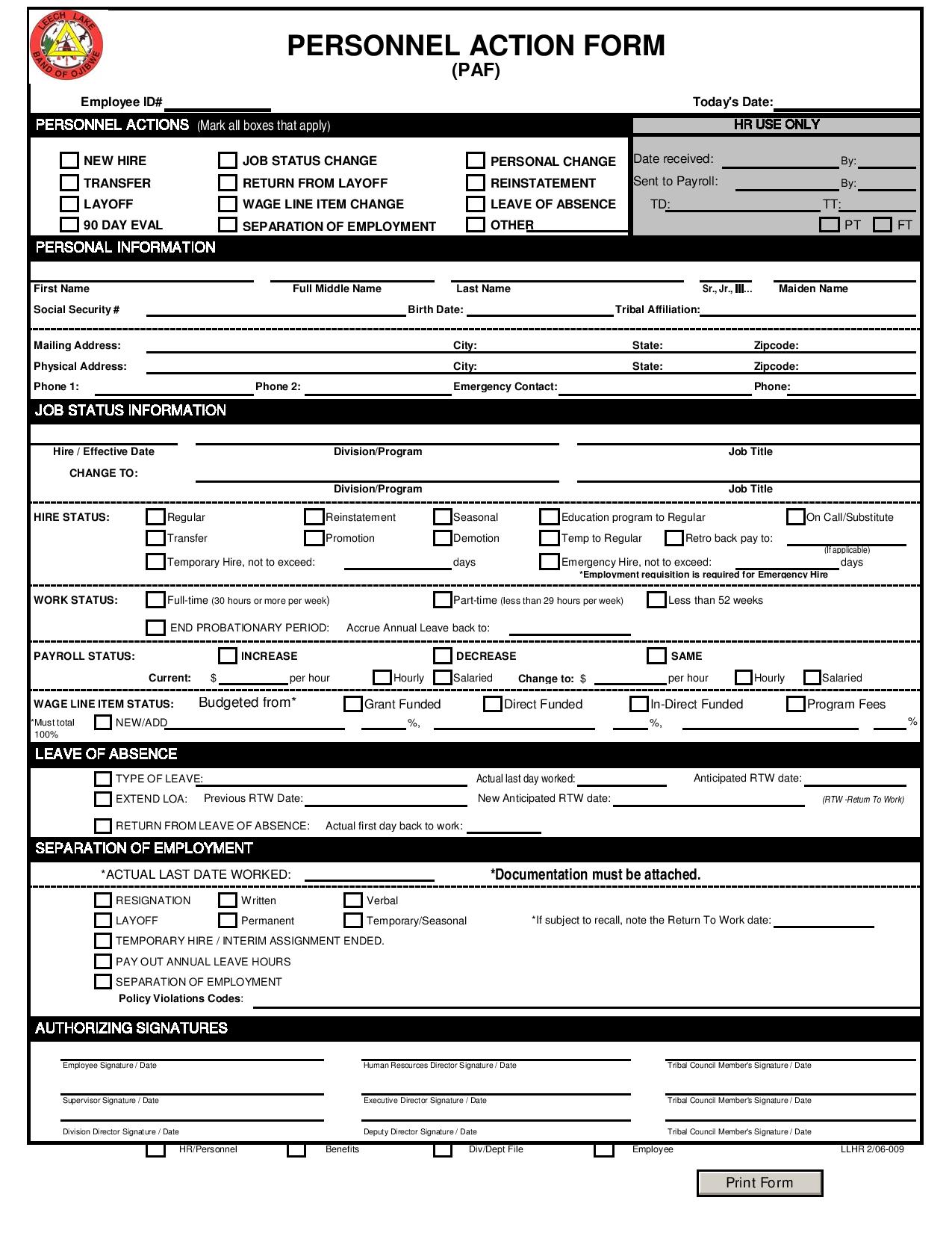 personnel action form paf page 001